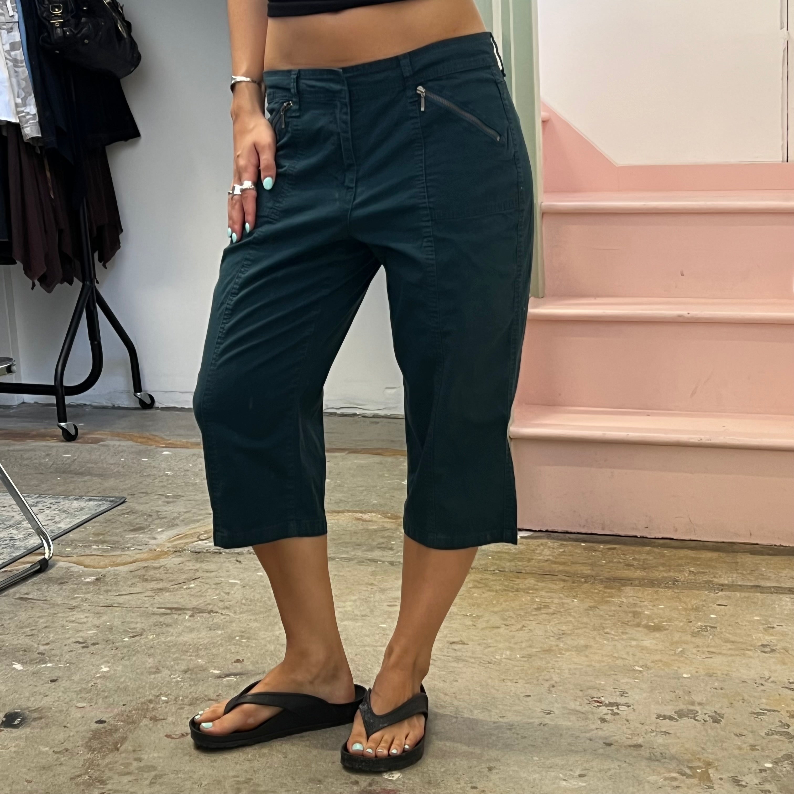Teal dark green tailored capris
