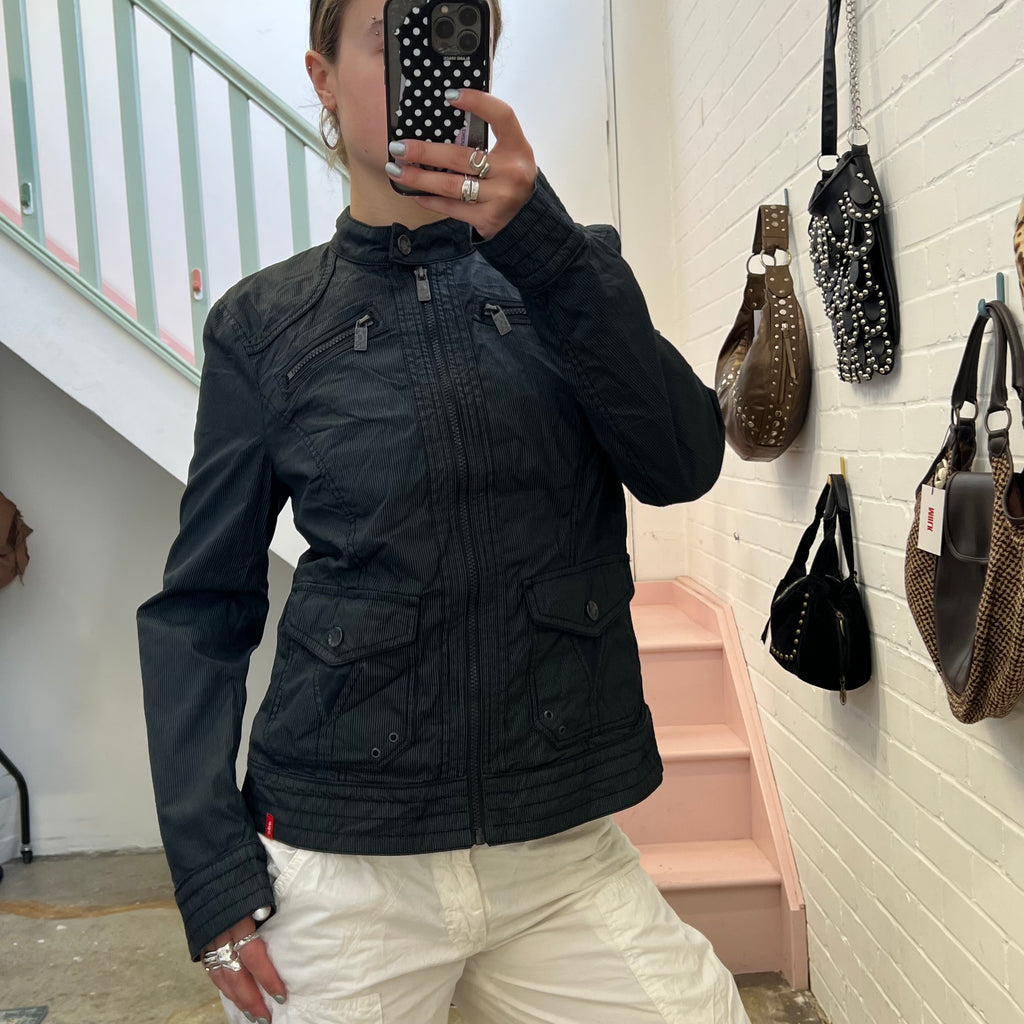 Esprit navy pinstripe fitted utility jacket