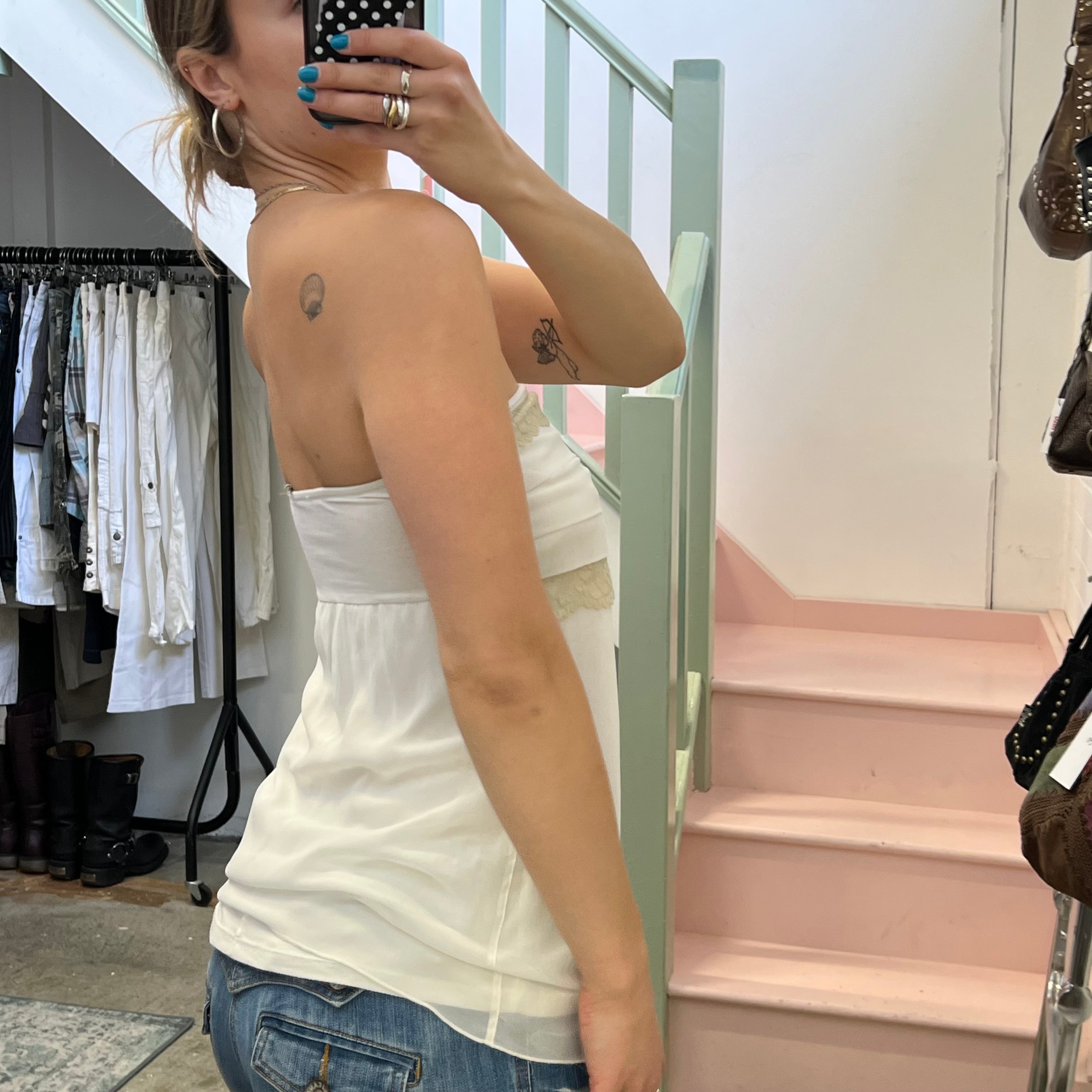 White strapless floaty vest