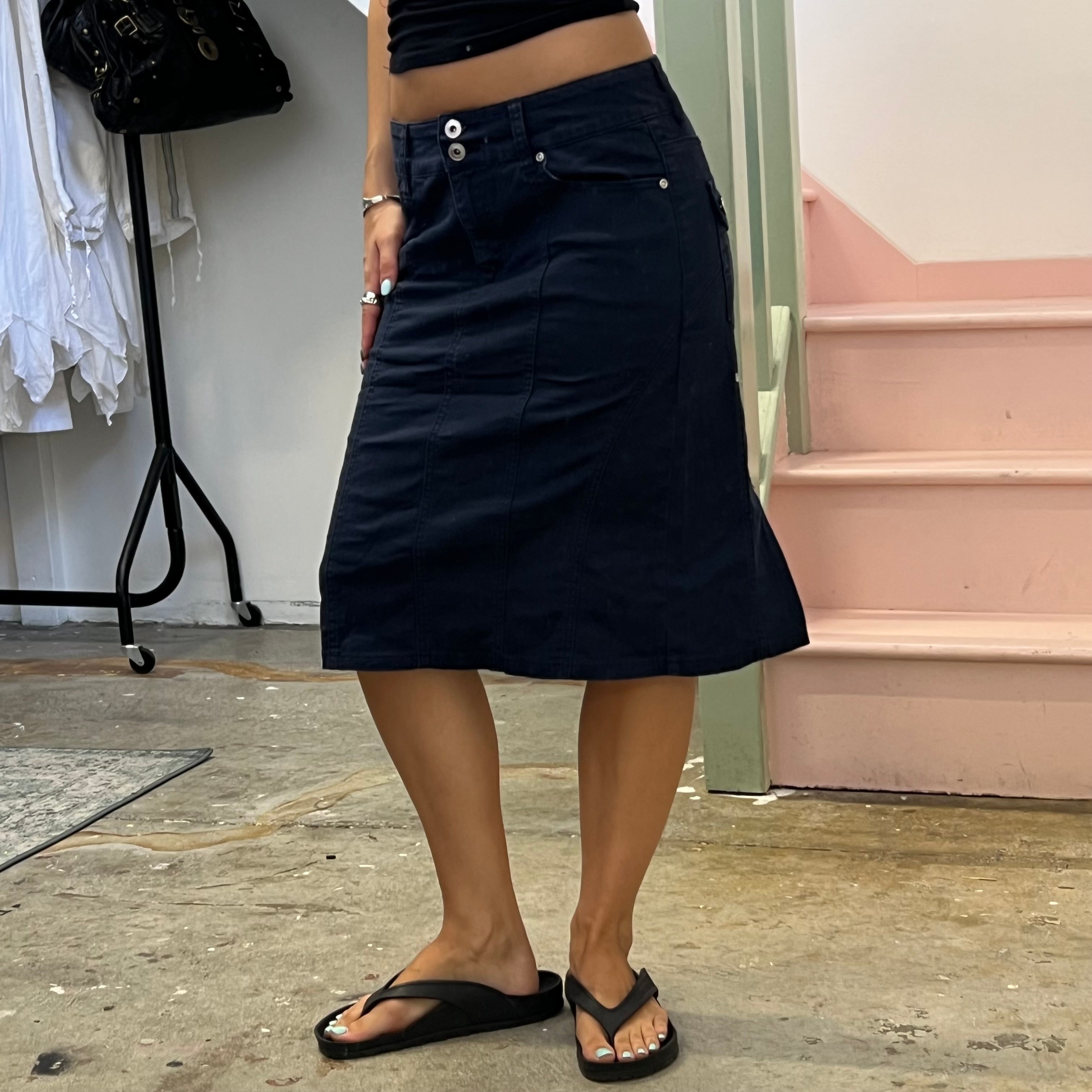 Navy tailored midi skirt