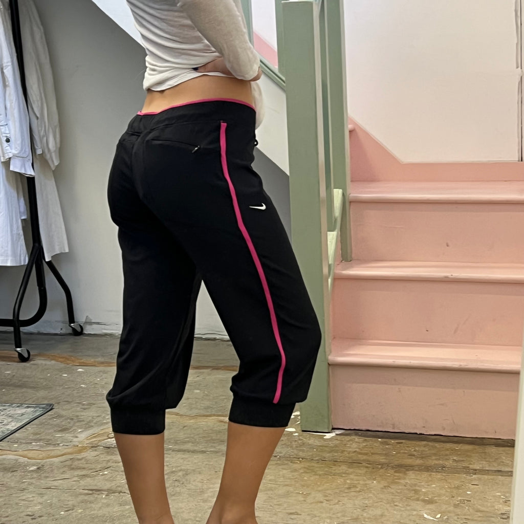 Nike black and pink sporty cinched capris