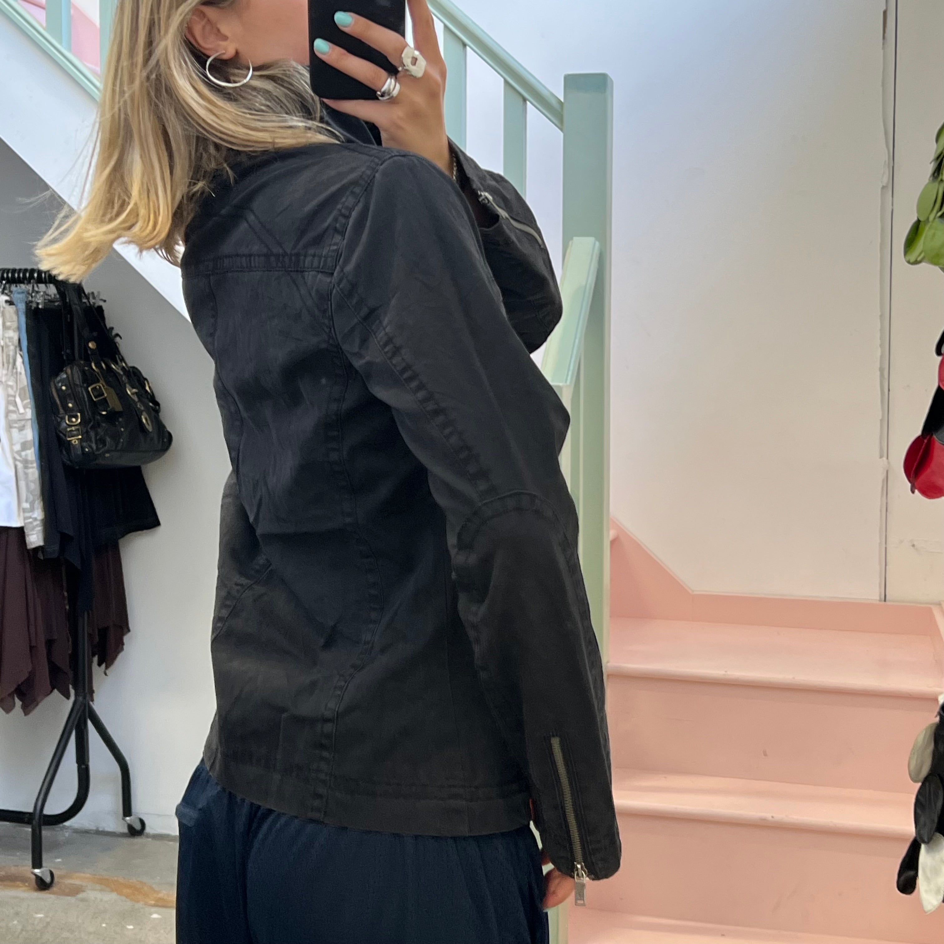 Esprit black zip up utility style jacket