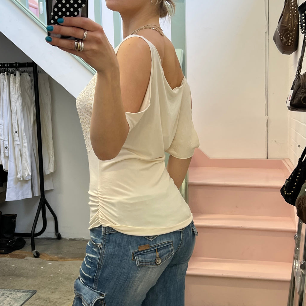 Oasis cream beaded slouchy top