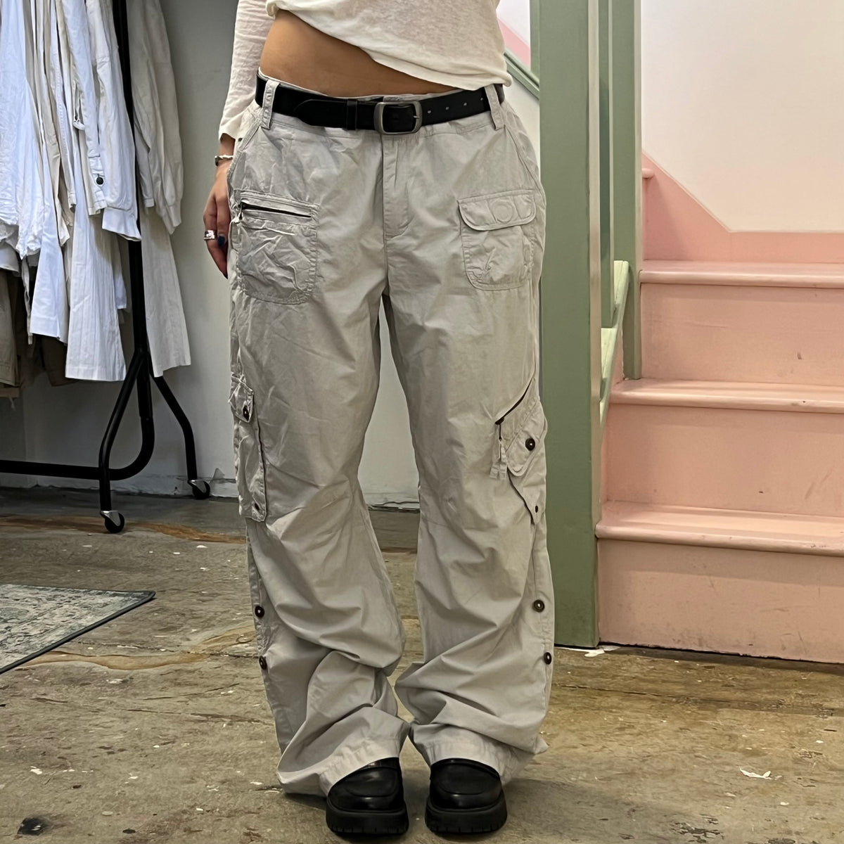 Grey baggy cargo trousers