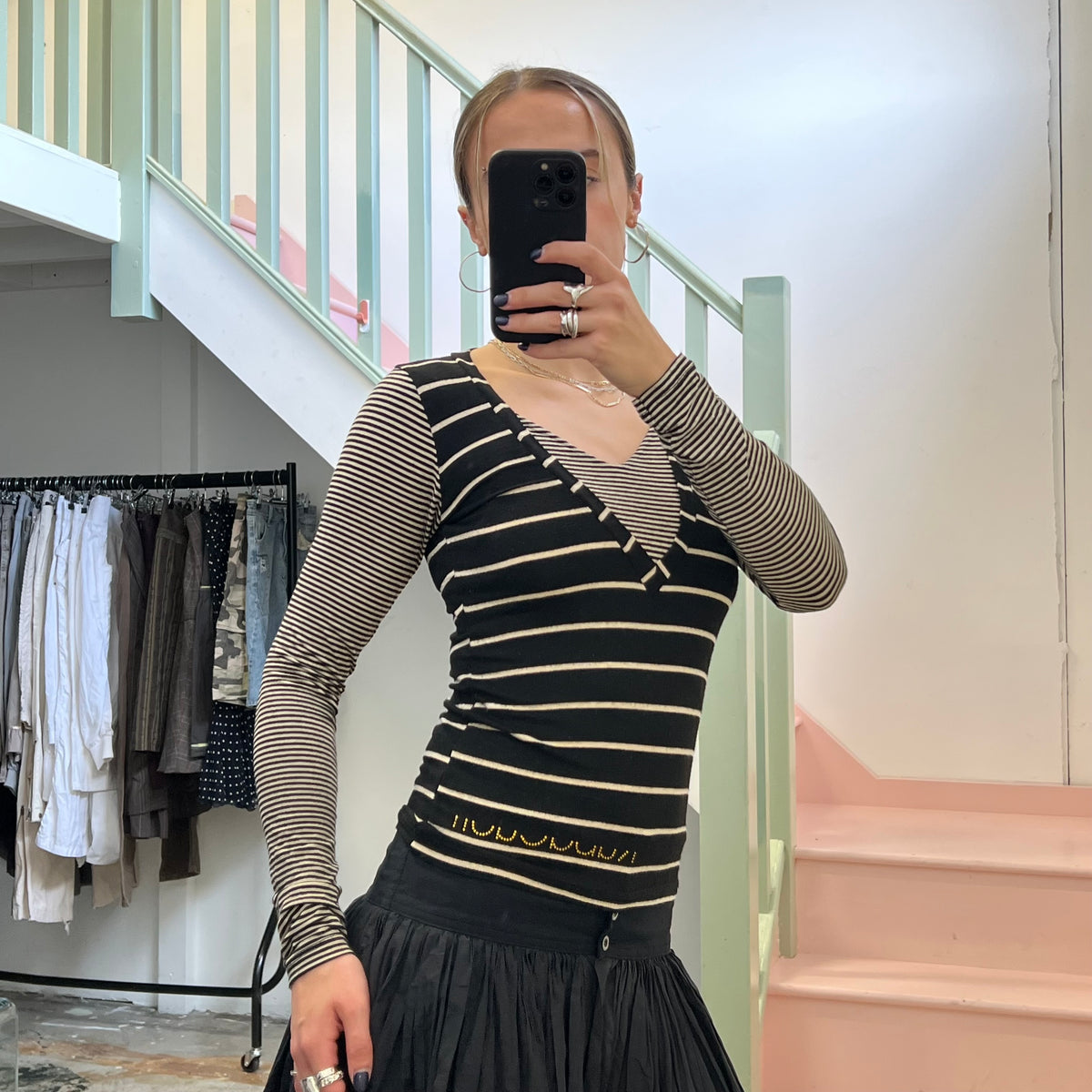 Striped layered look top