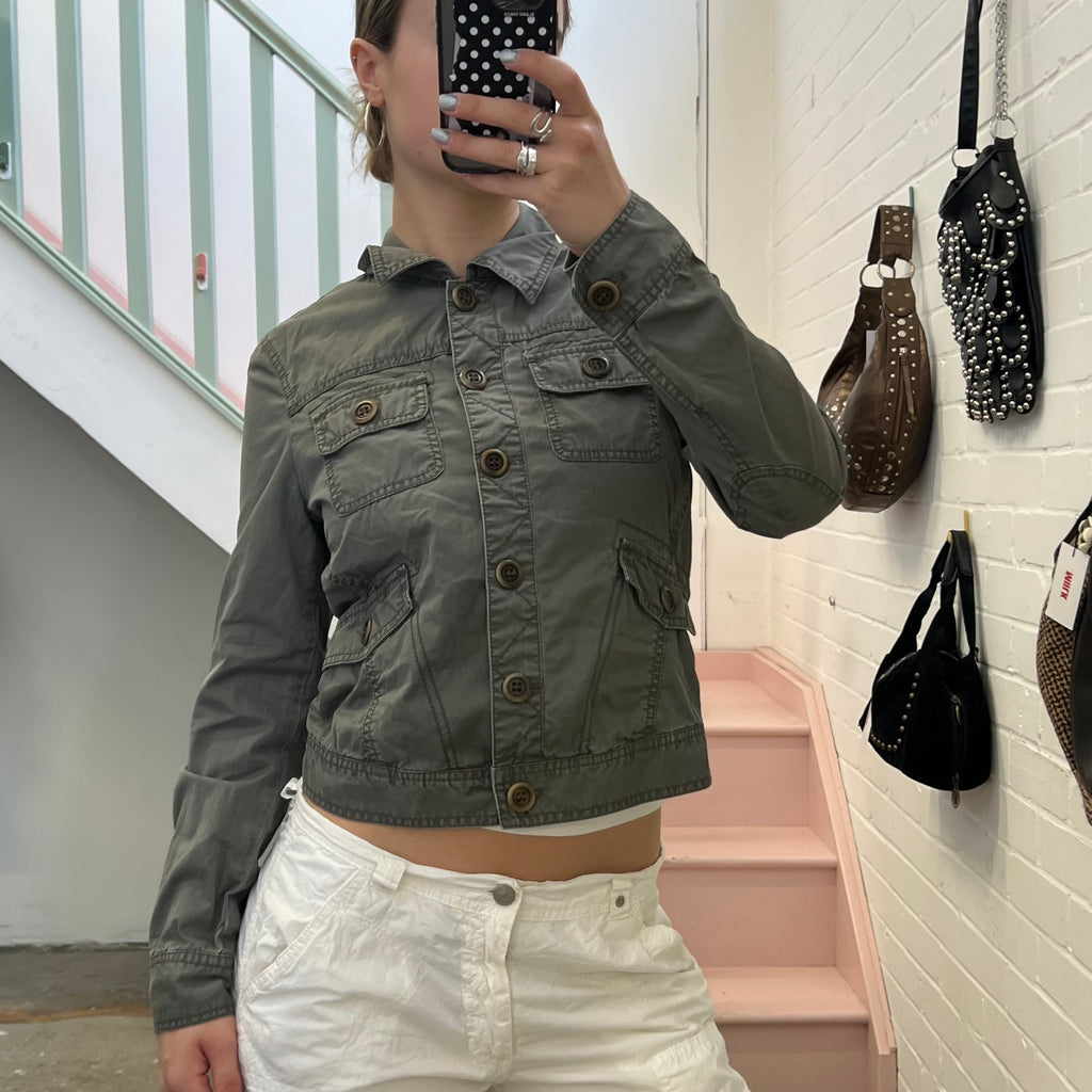 Esprit grey utility button up fitted jacket
