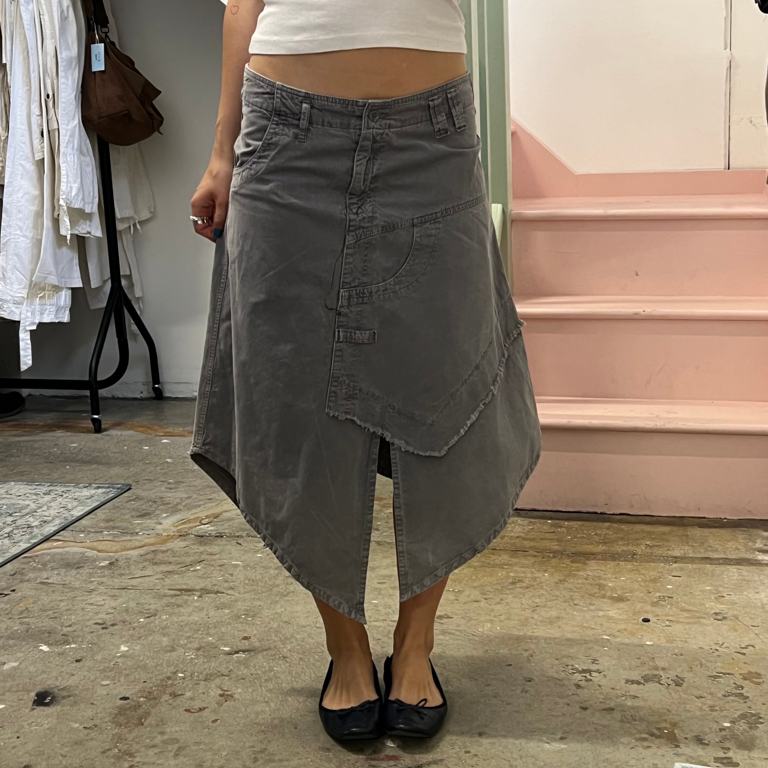 Grey utility style asymmetrical midi skirt