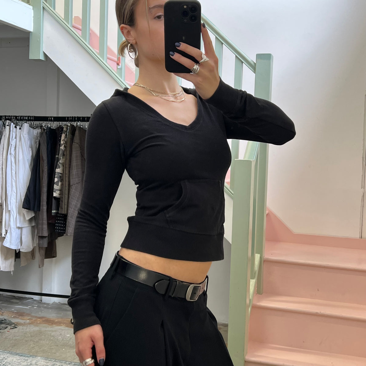 Black hooded top