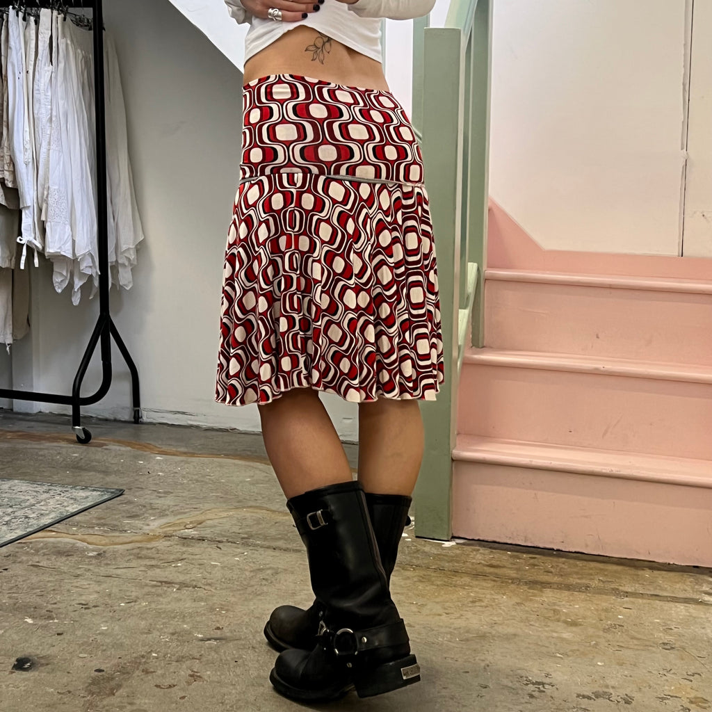 Pimkie red geo print drop waist skirt