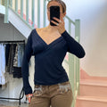 Navy v neck top
