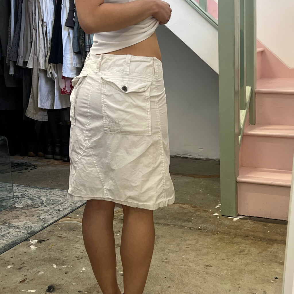 White asymmetrical cargo midi