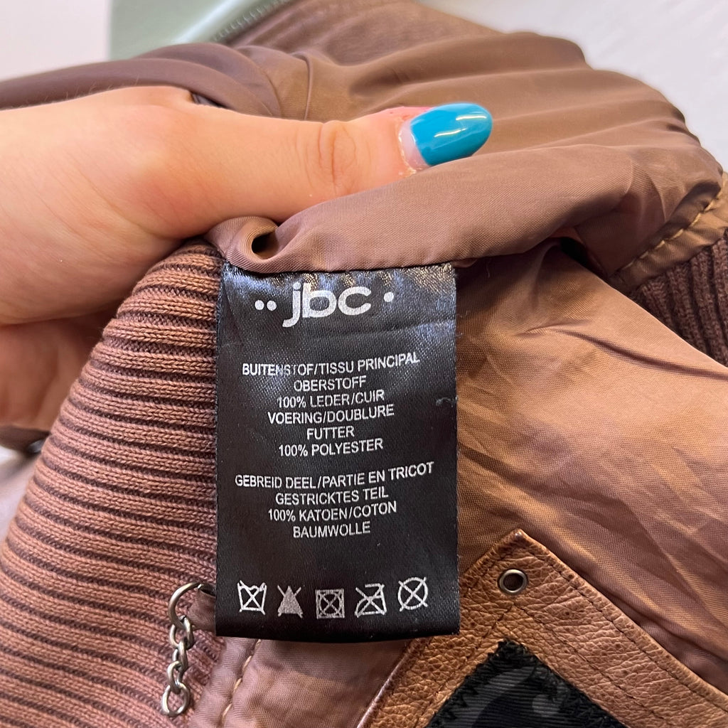 Brown leather zip up bomber jacket