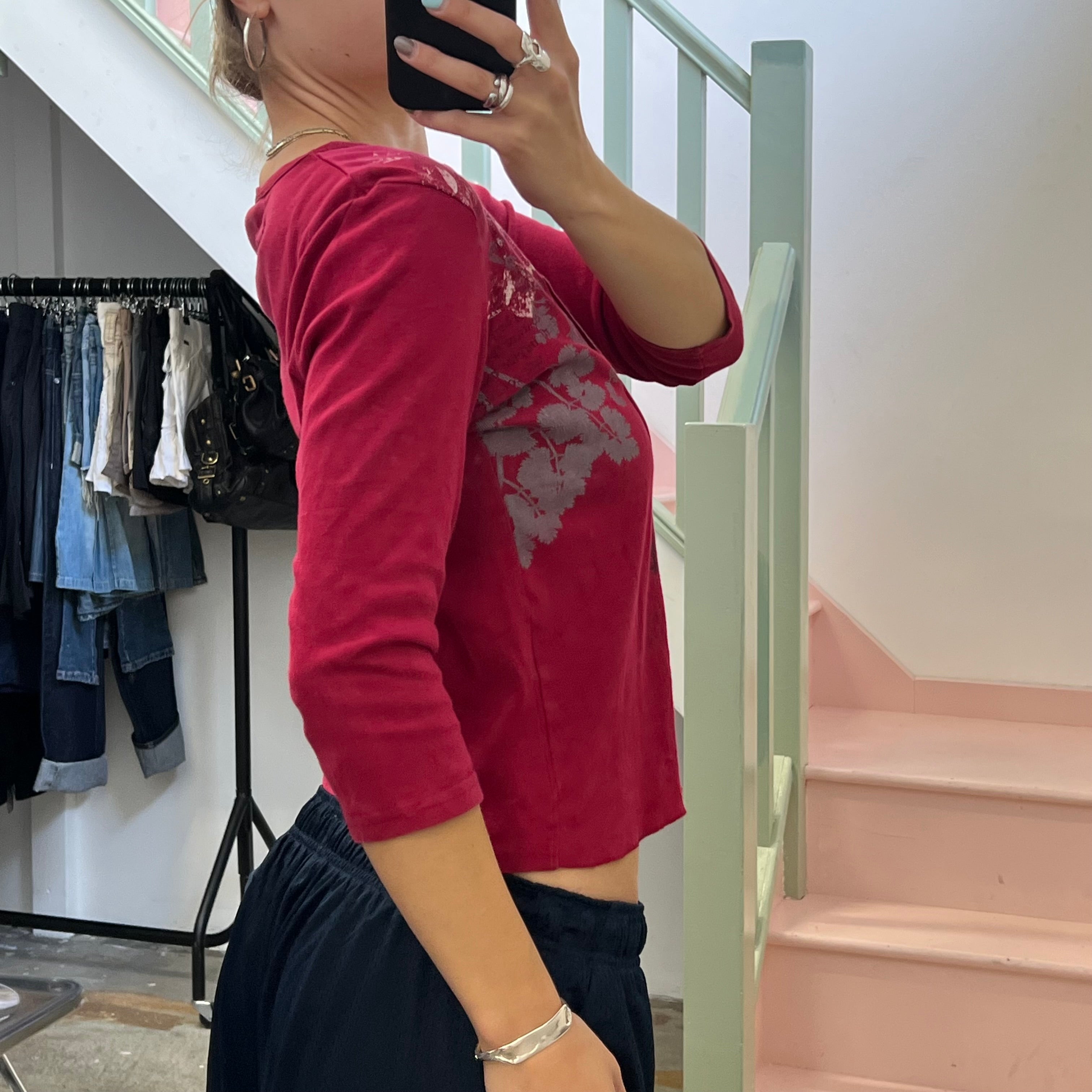 Red graphic asymmetrical top