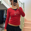 Cache red long sleeve top