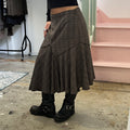 Brown check asymmetrical maxi skirt