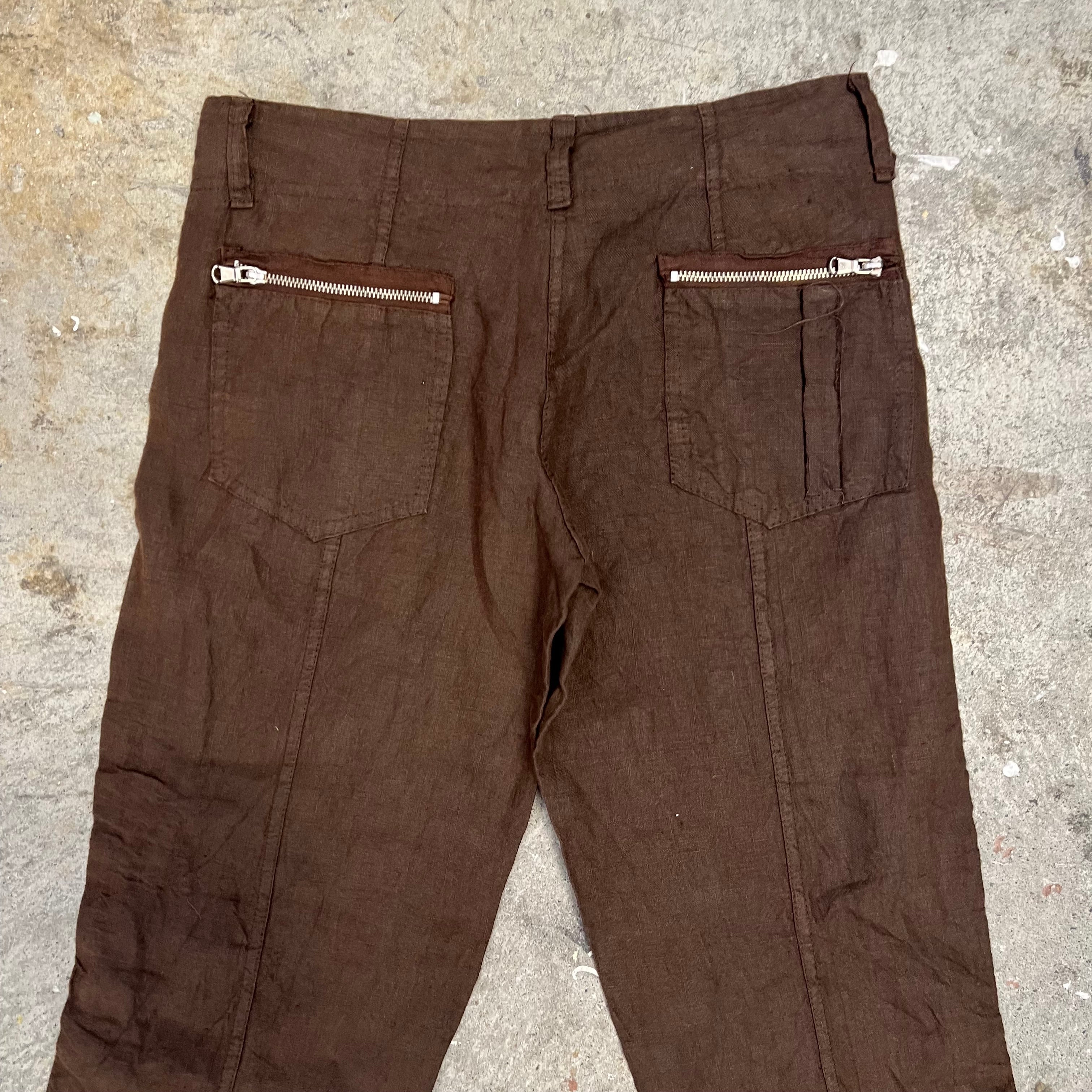 Brown linen capris with zip detail