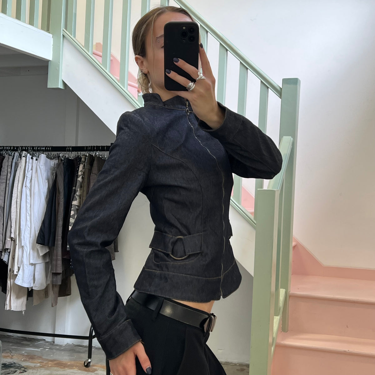 Dark wash fitted denim jacket