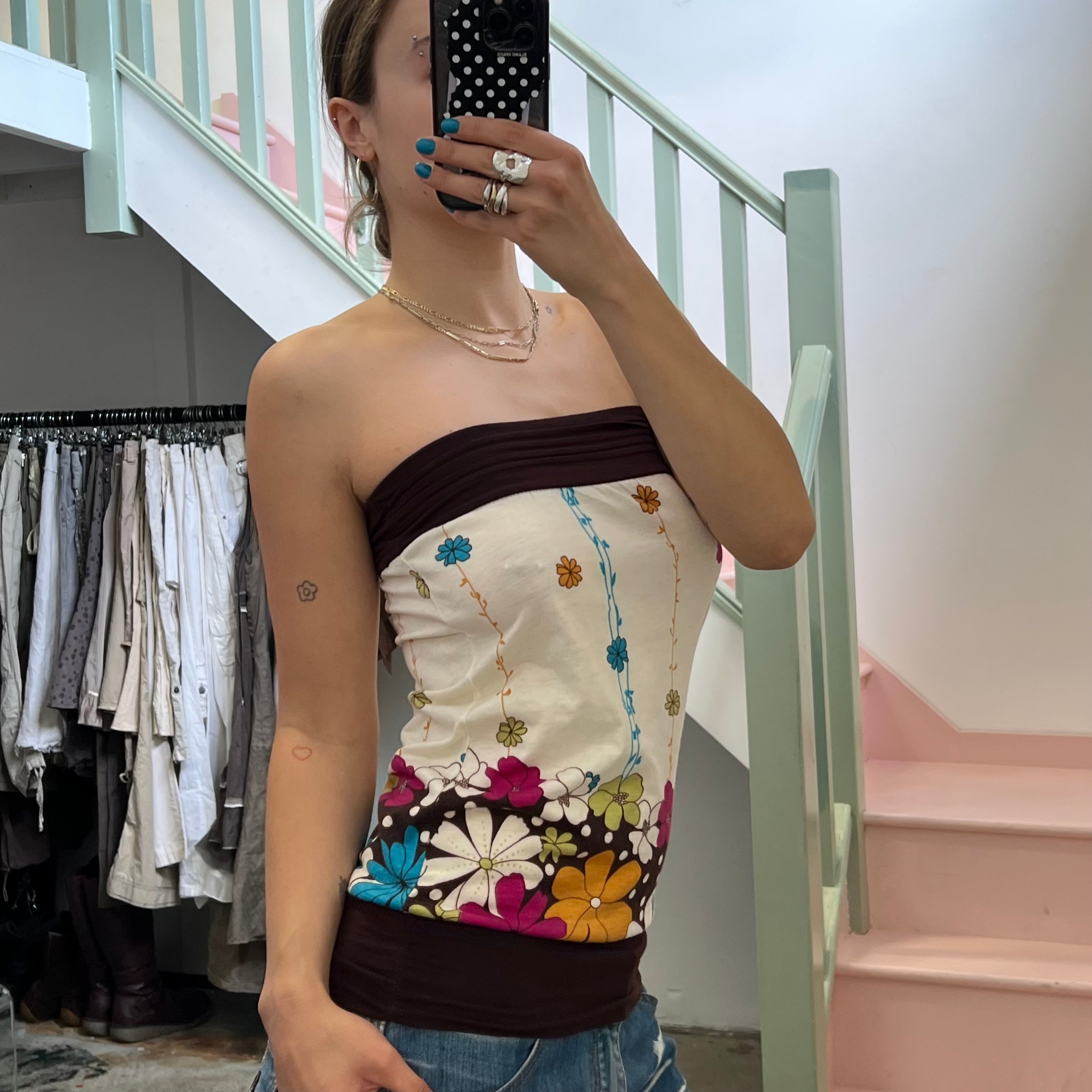 White strapless floral slouchy vest