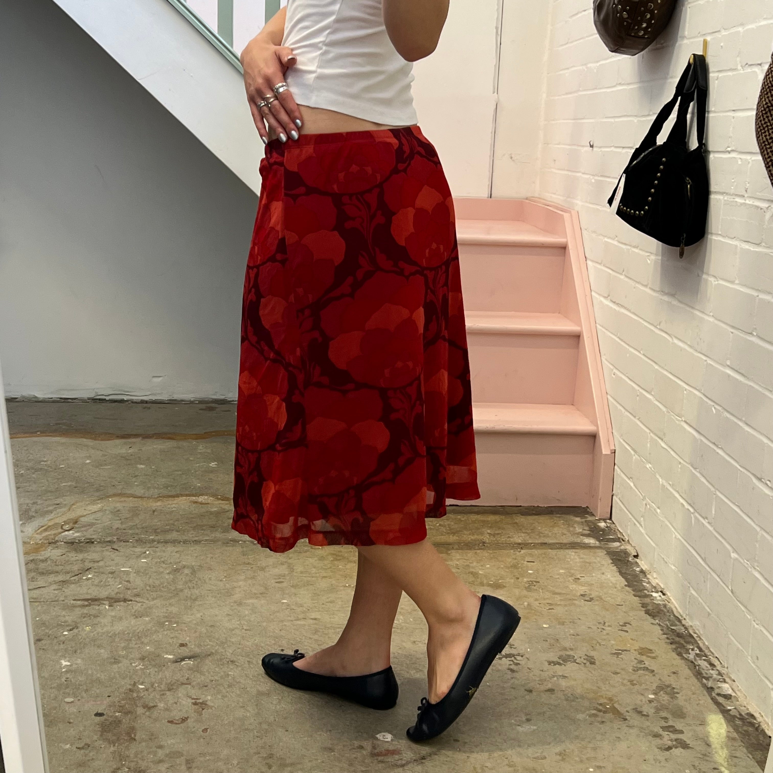 Mexx red floral print midi skirt