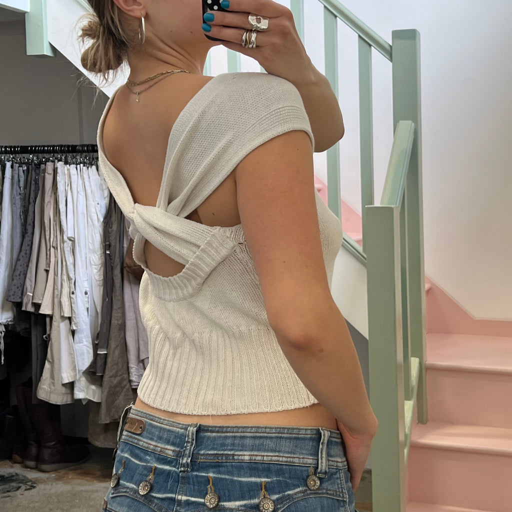 Cream knitted backless slouchy top