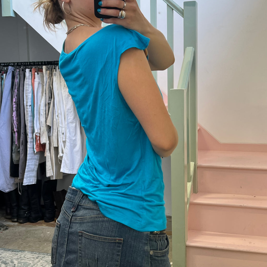 Blue slouchy cowl vest