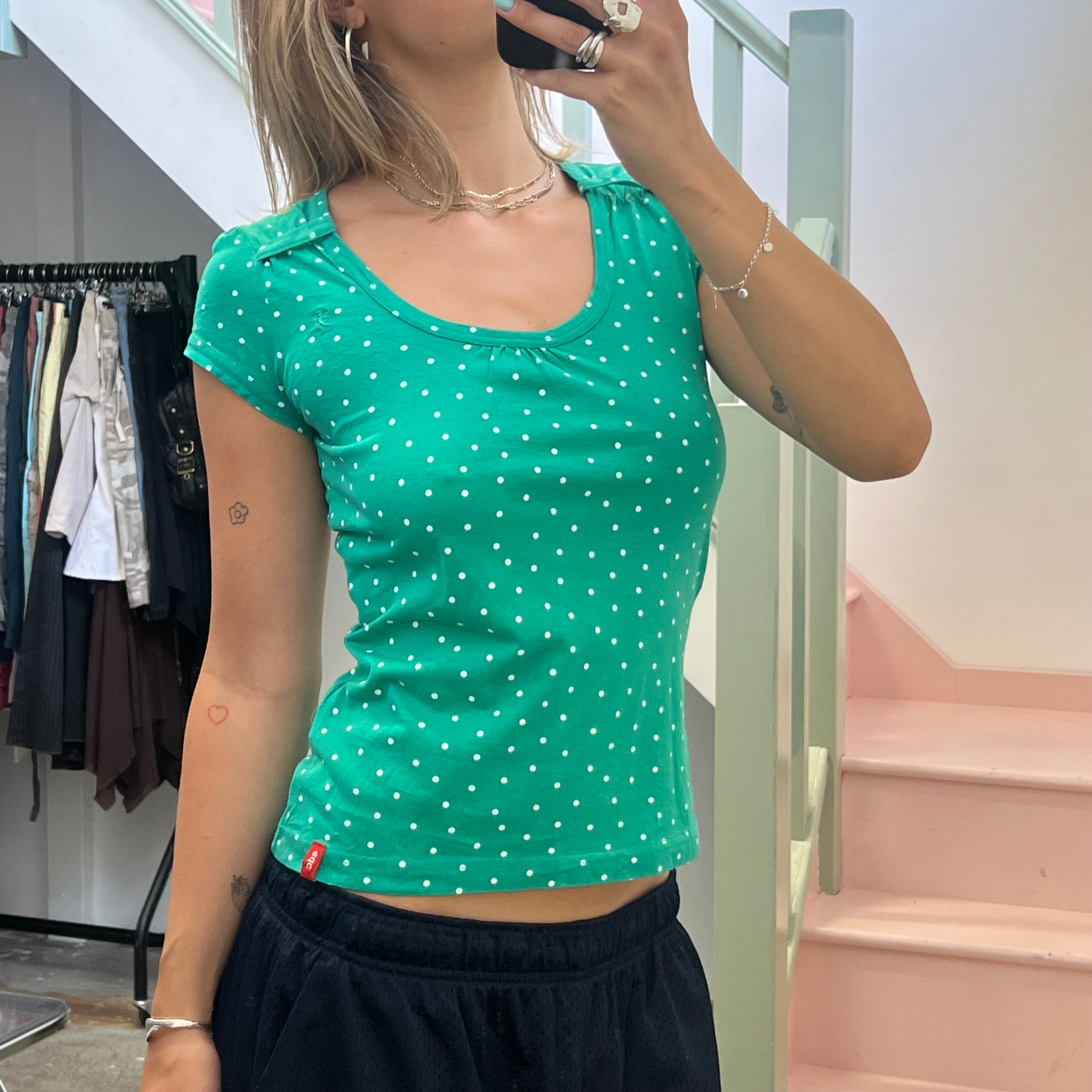 Esprit turquoise polka dot scoop neck top