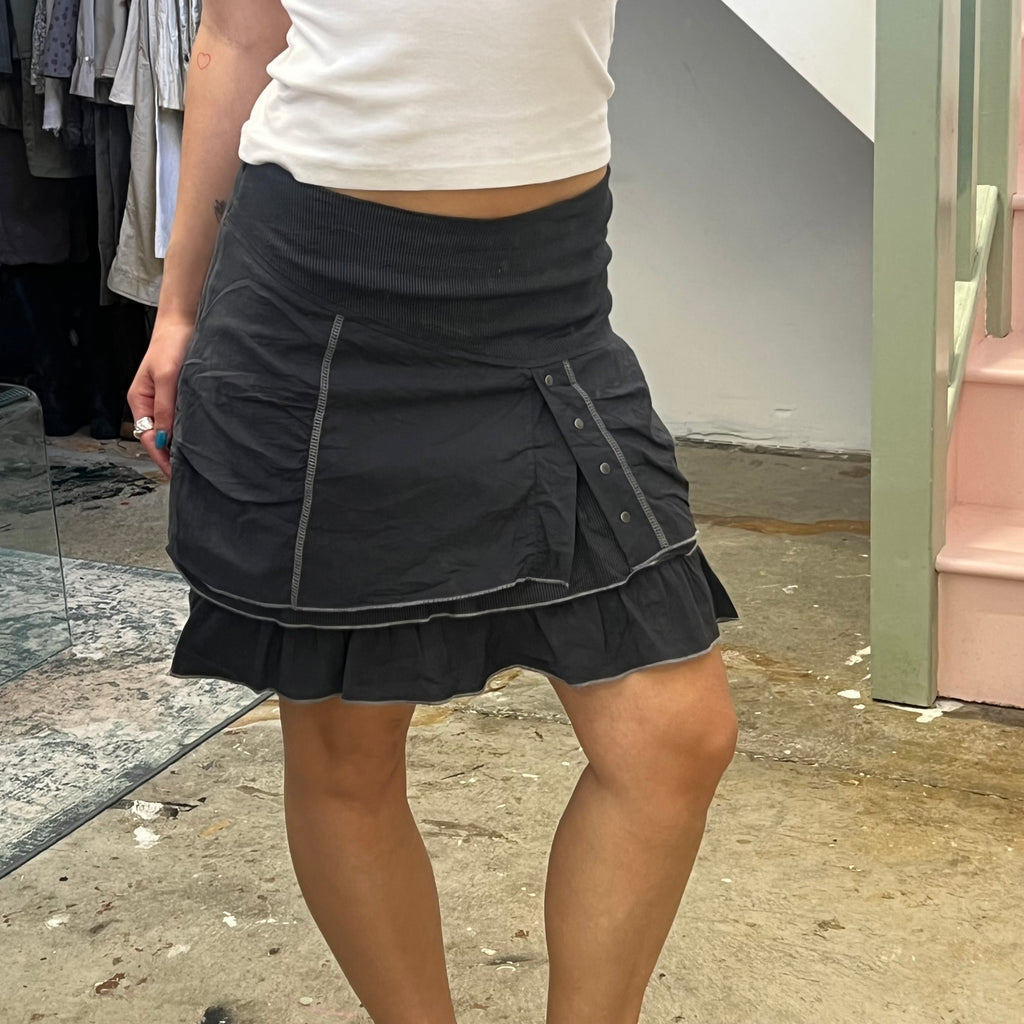 Grey utility layered cargo mini skirt