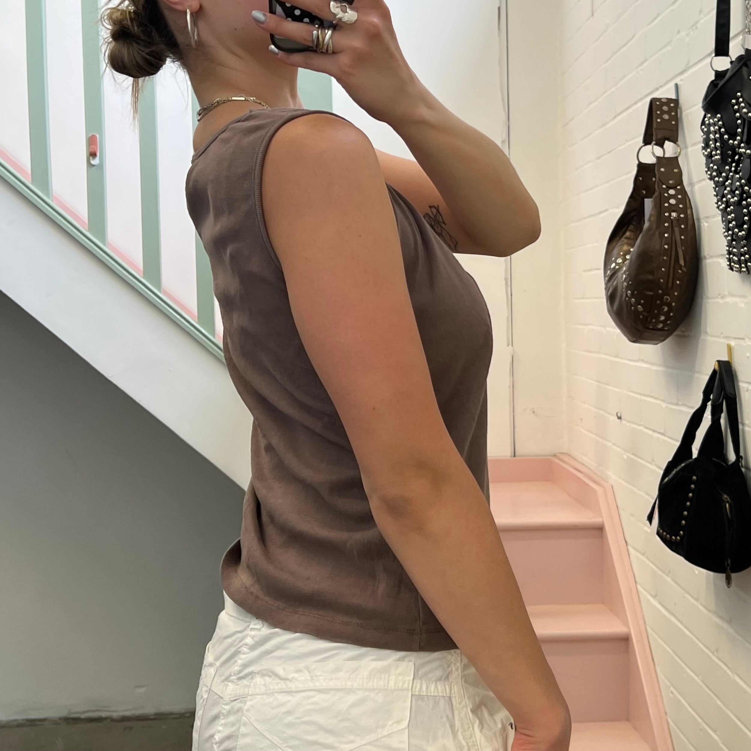 Brown layered vest top