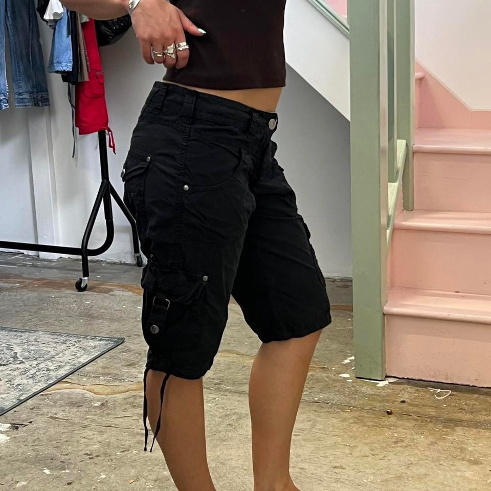 Black knee length cargo shorts