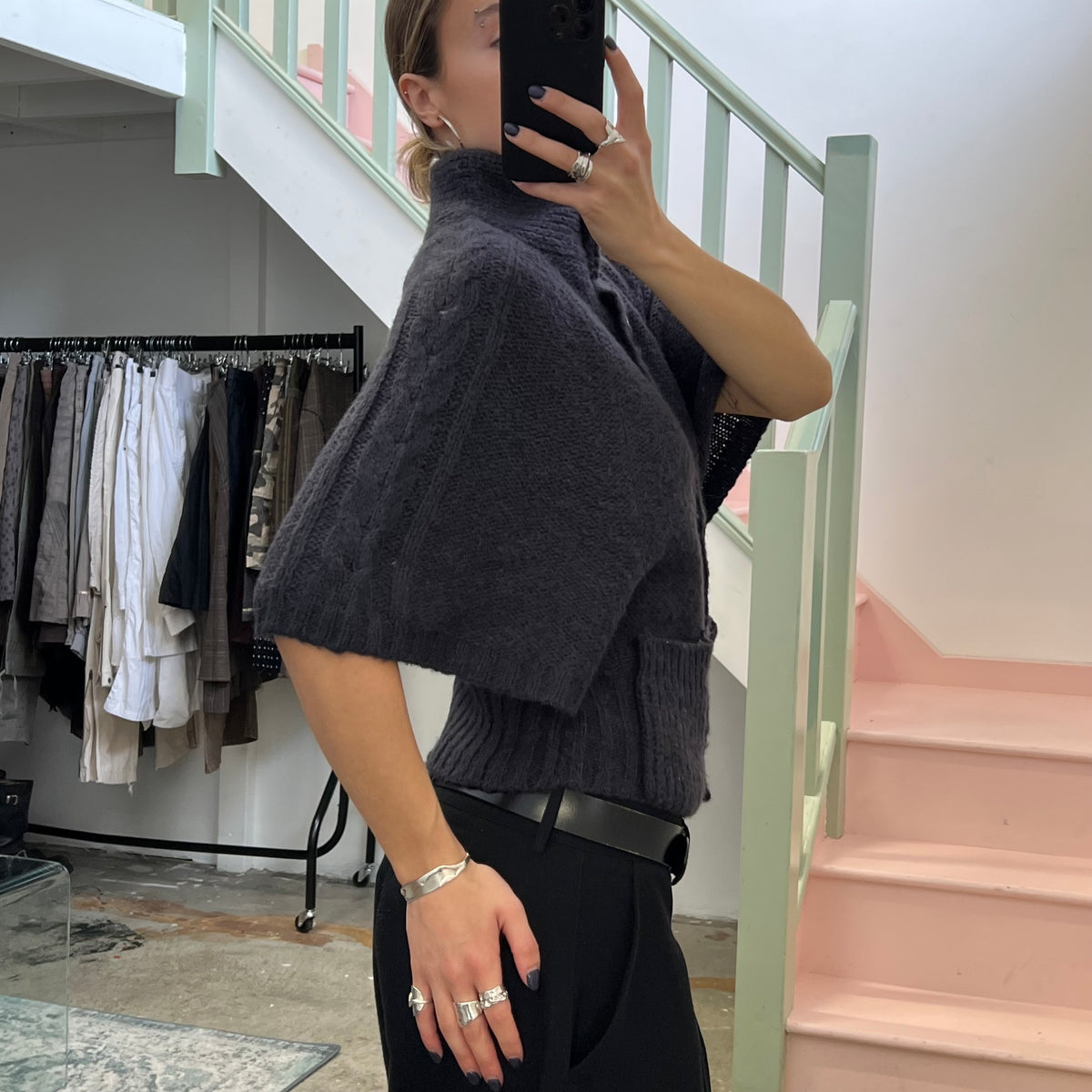 Grey button up batwing cardigan