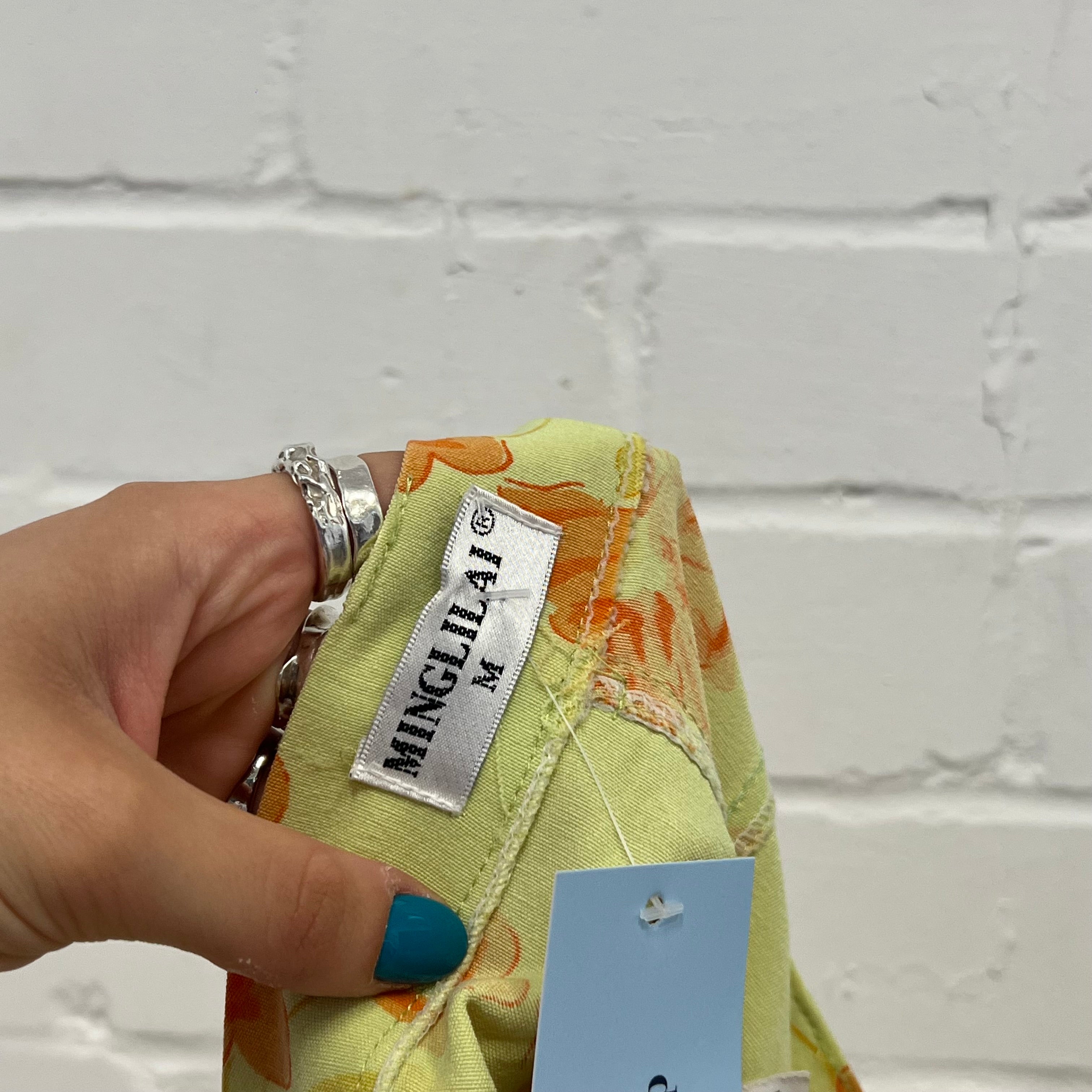 Yellow and orange floral fitted tailored capris