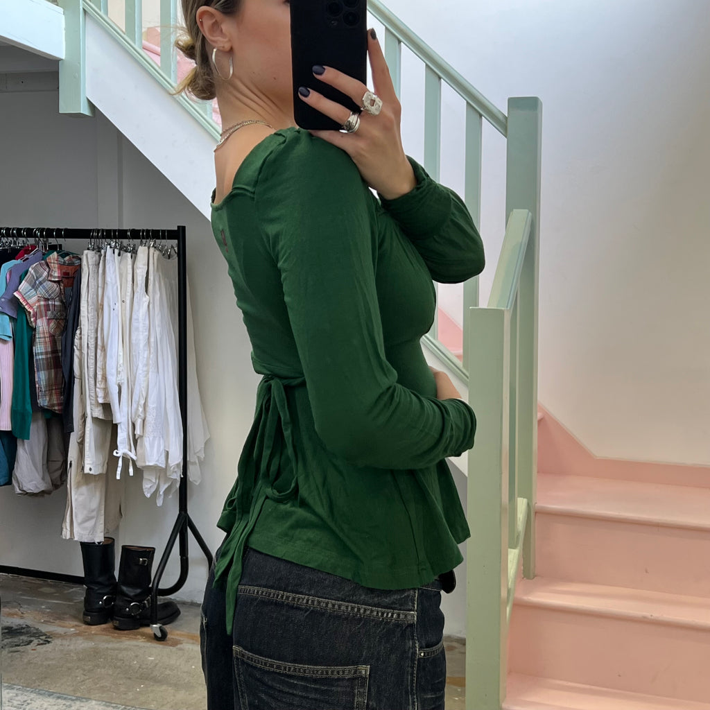 Dark green ruched long sleeve top