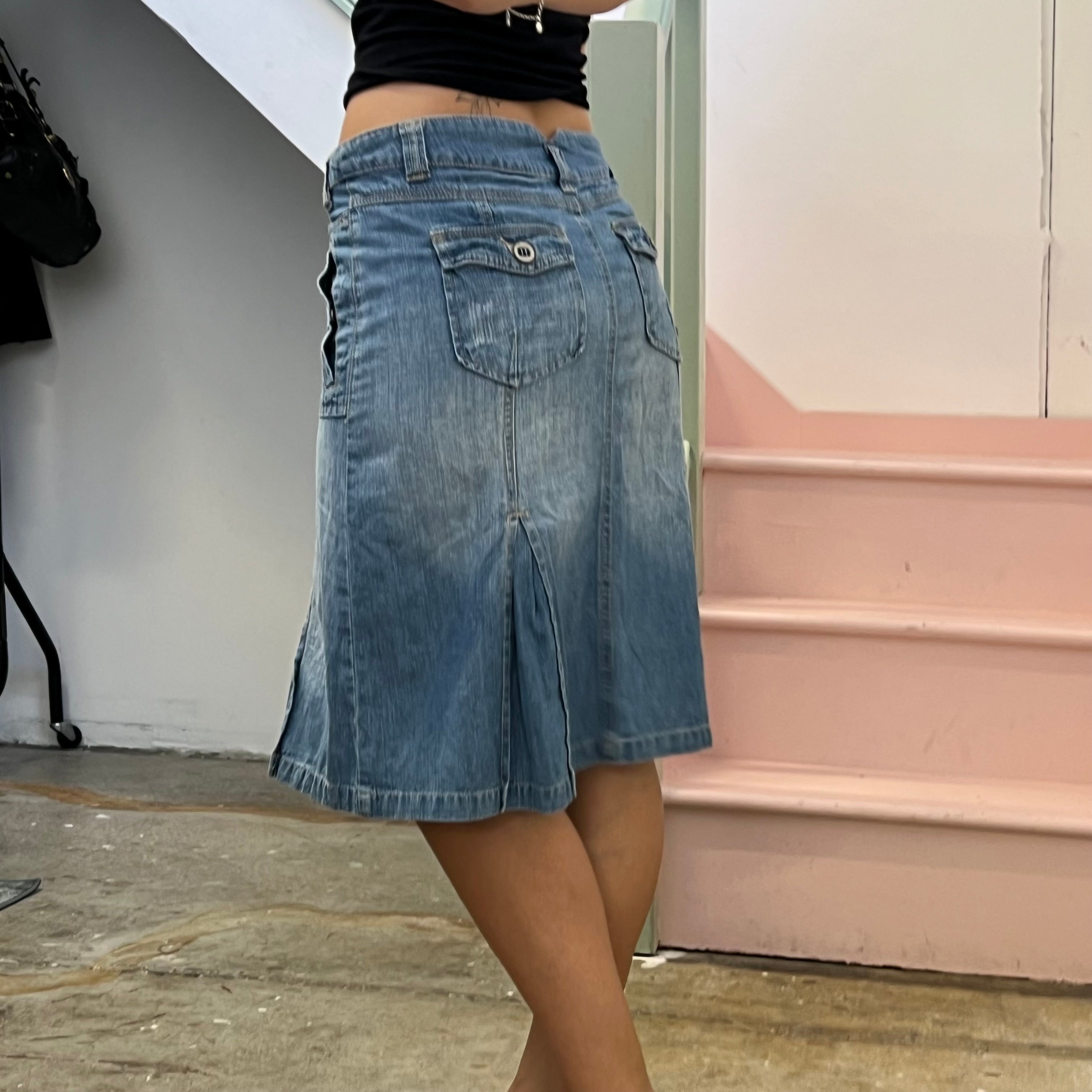 Cecil light wash pleated denim midi skirt
