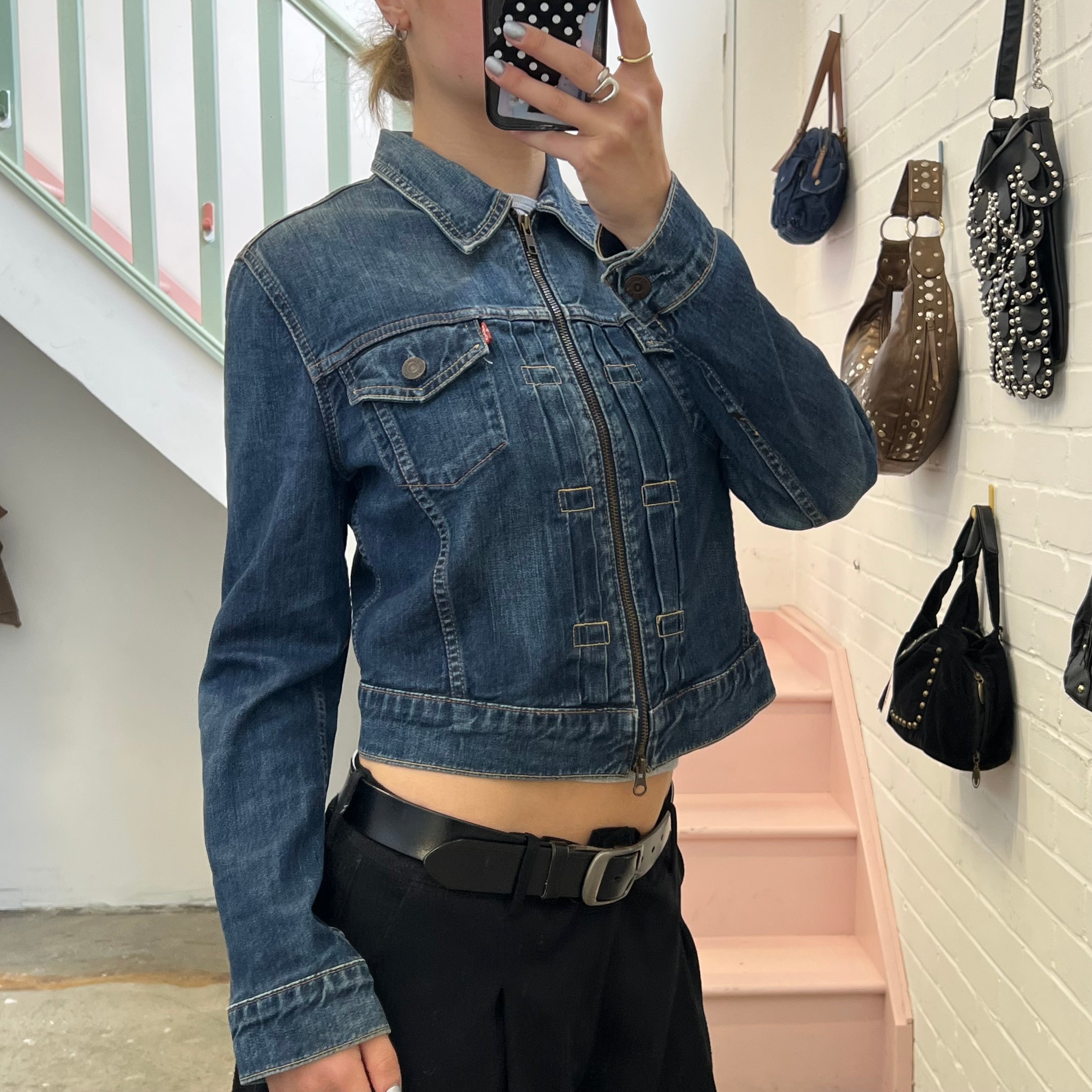 Levi’s dark wash zip up denim jacket