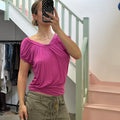 Fuchsia slouchy off shoulder top