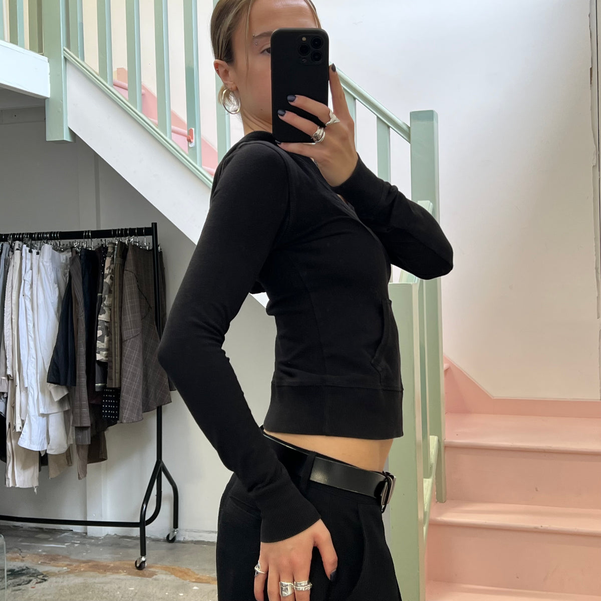 Black hooded top