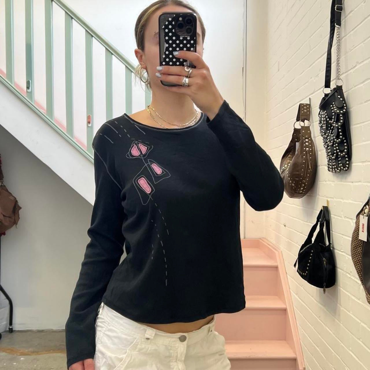 Black and pink graphic long sleeve top