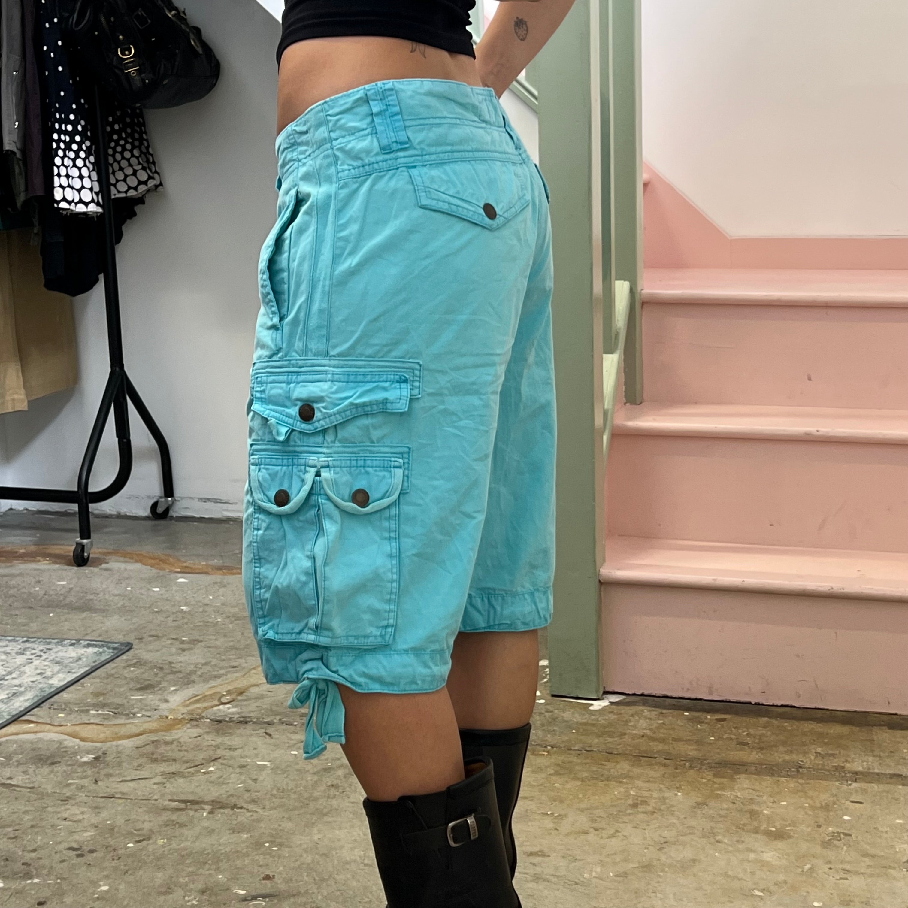 Blue baggy cargo shorts