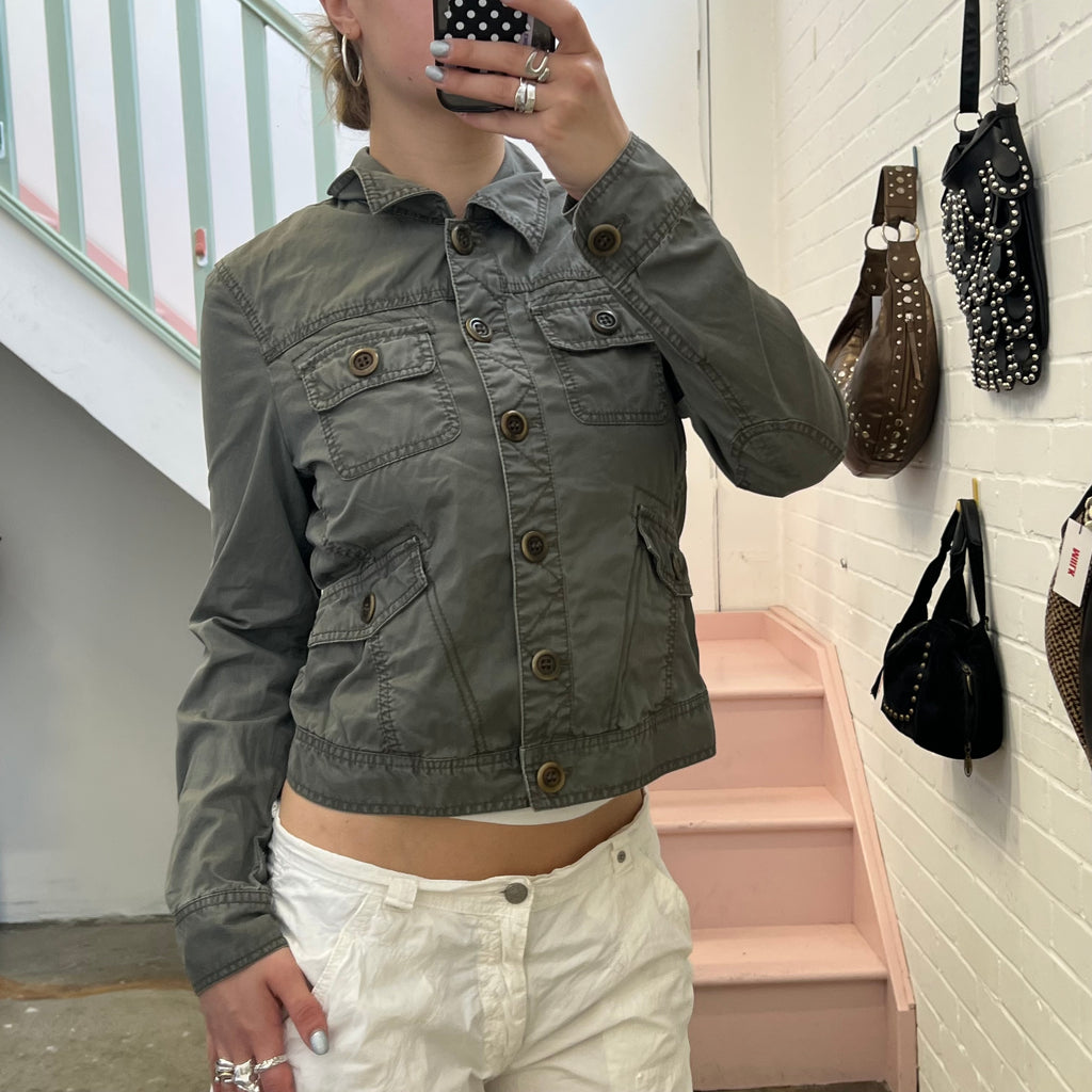 Esprit grey utility button up fitted jacket