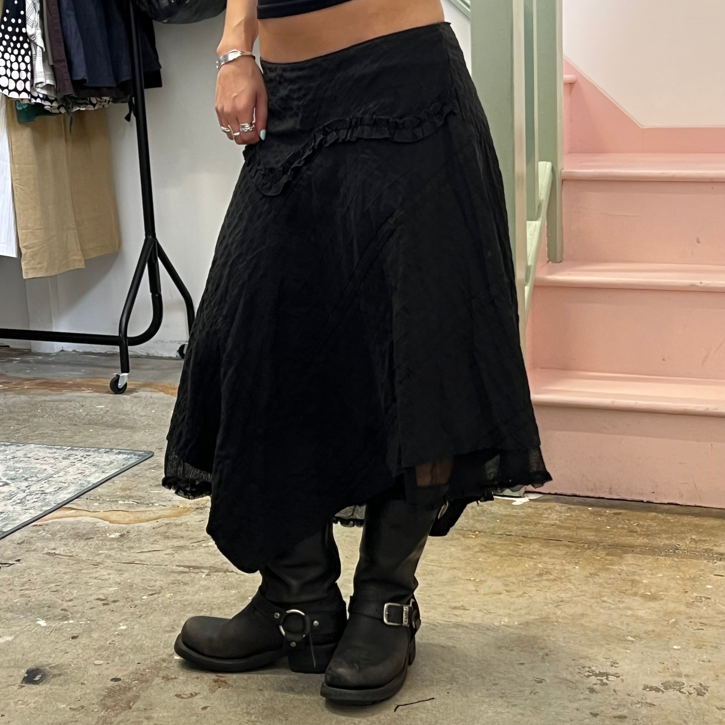 Black striped layered maxi skirt