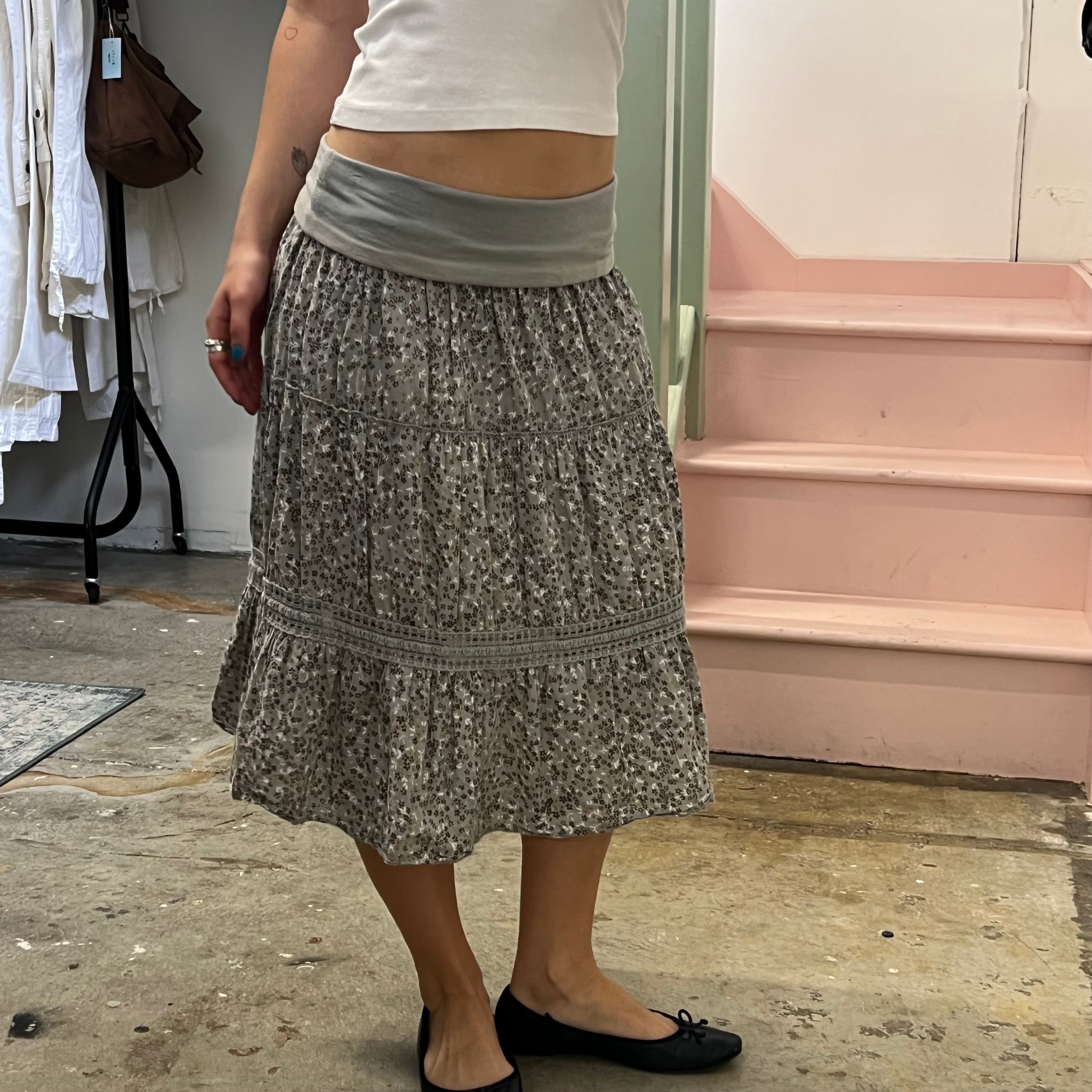 Grey ditsy floral maxi skirt