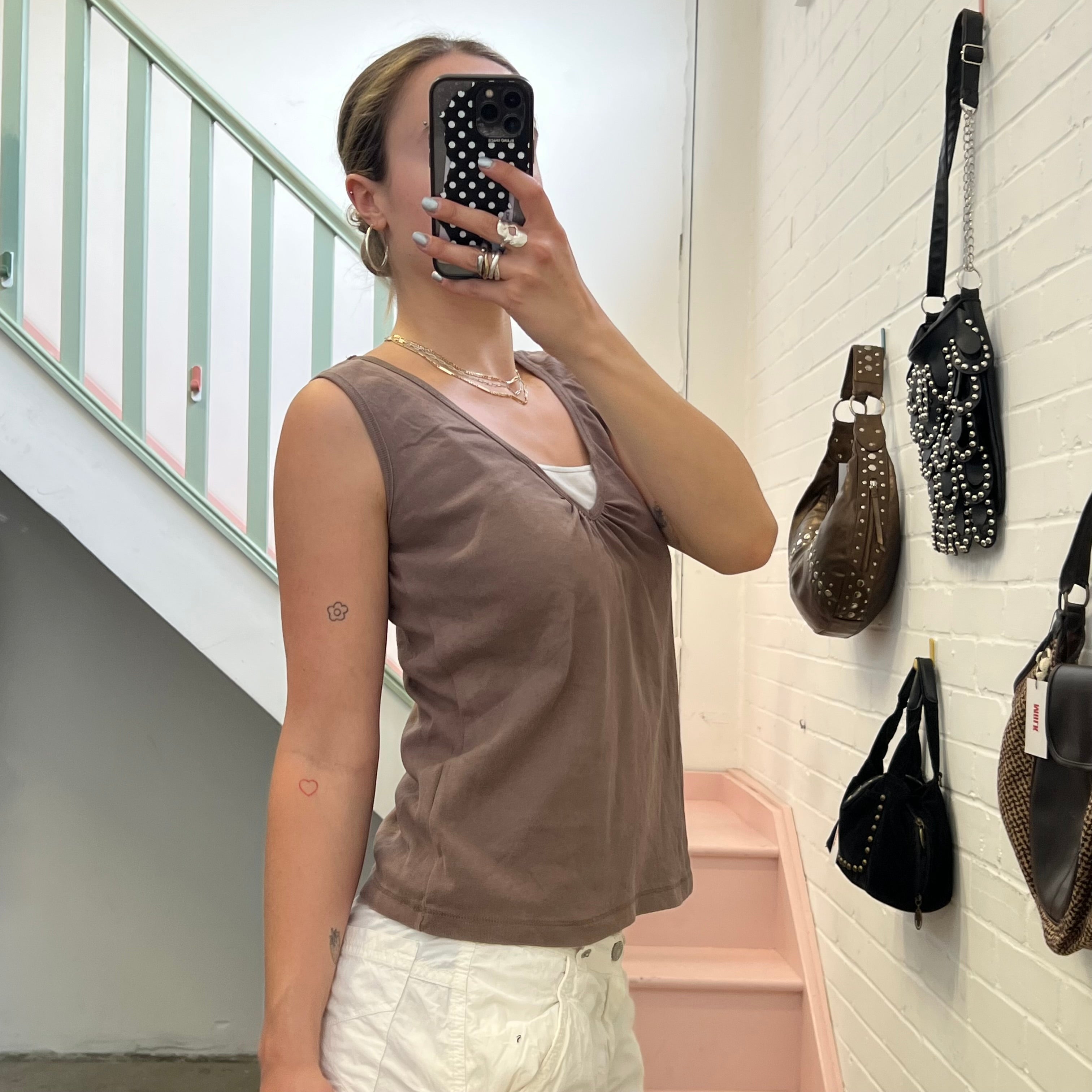 Brown layered vest top