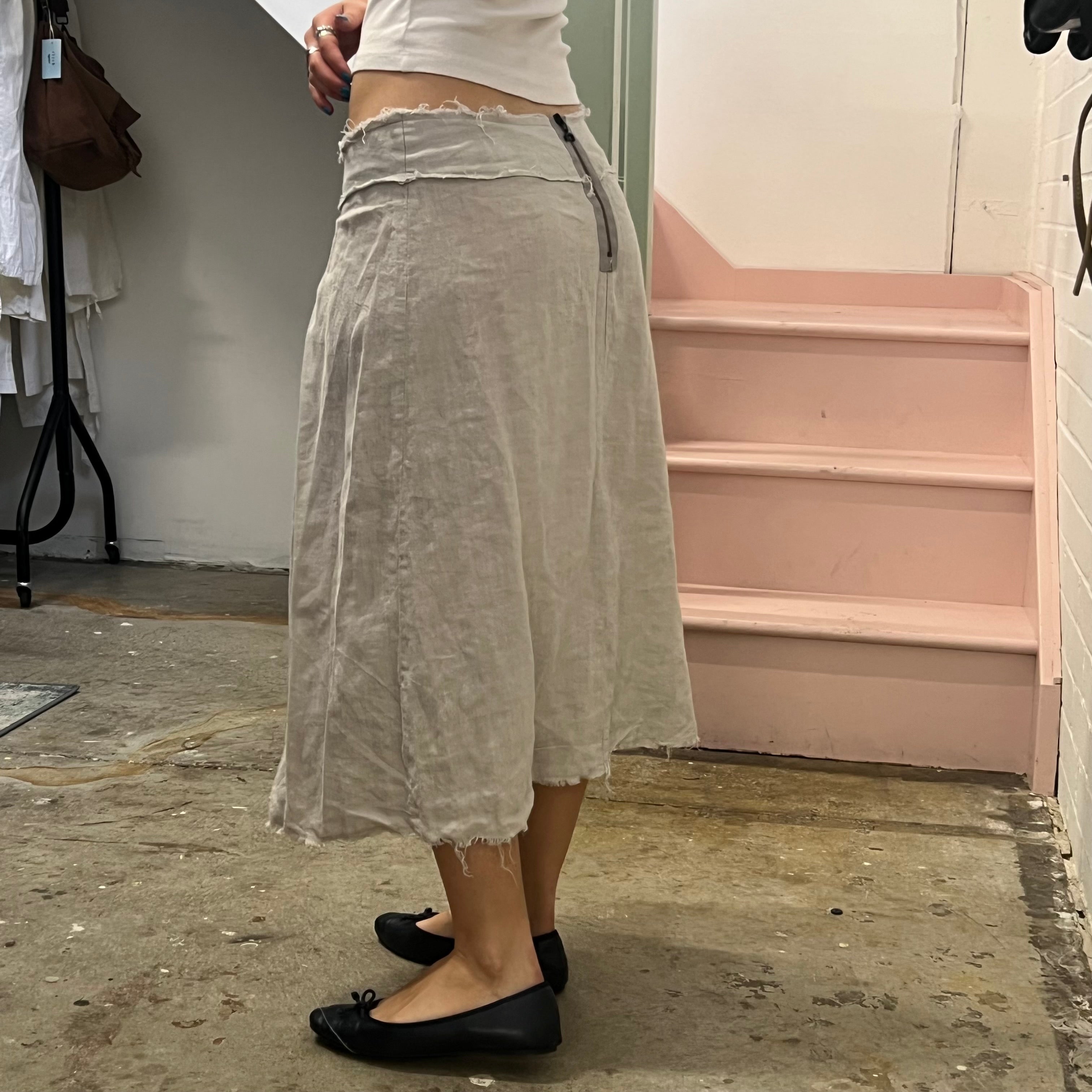 Grey linen asymmetrical beaded maxi skirt