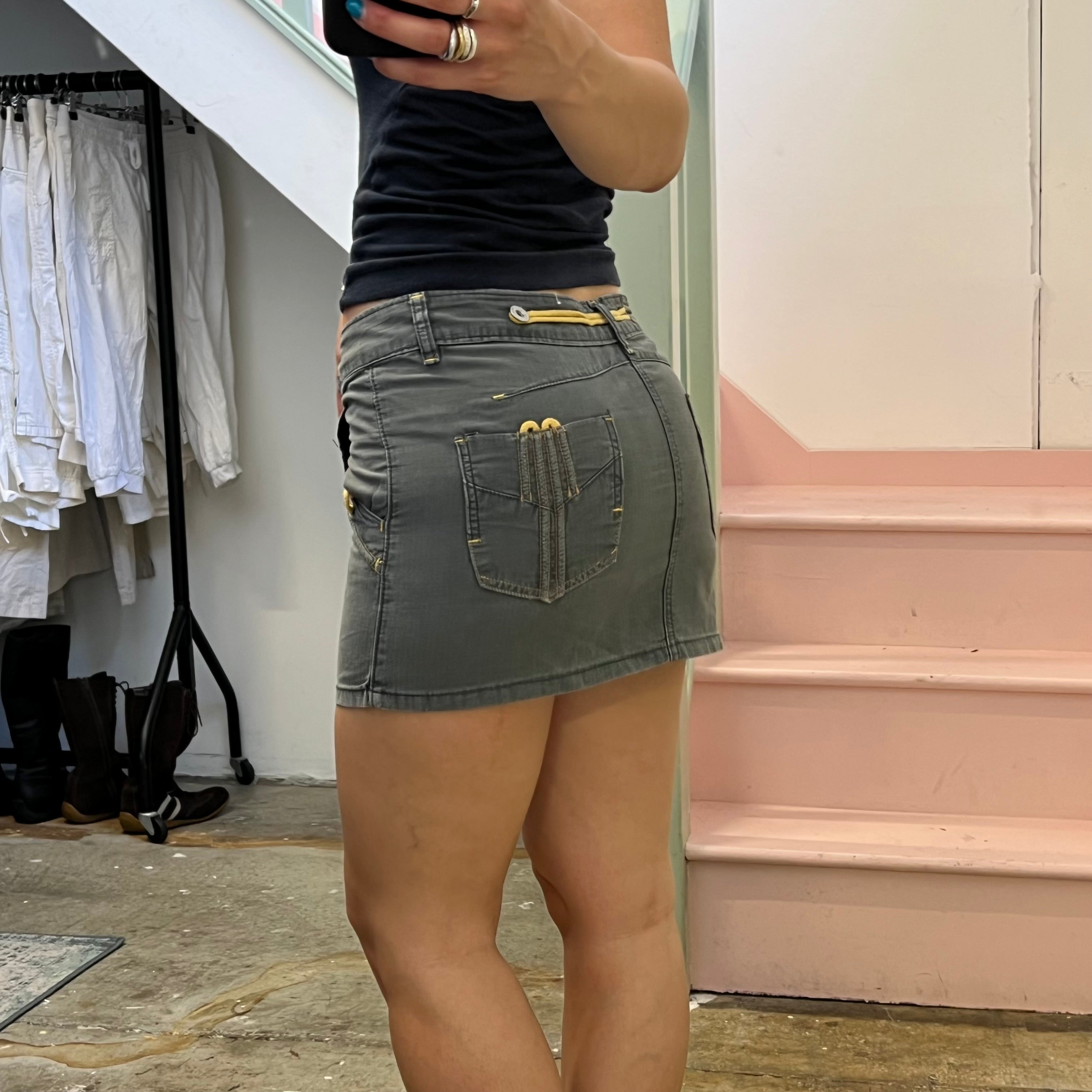 Grey denim mini skirt with contrast stitching