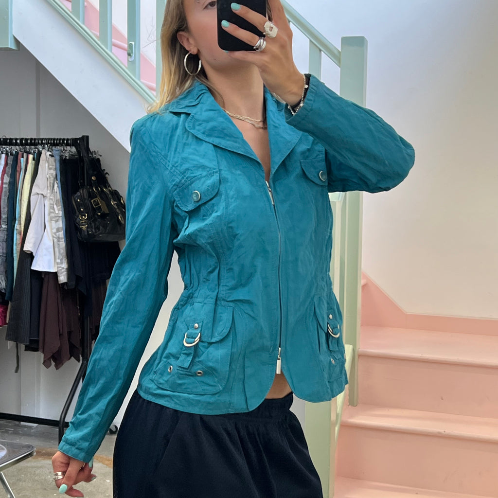 Blue zip up fitted jacket