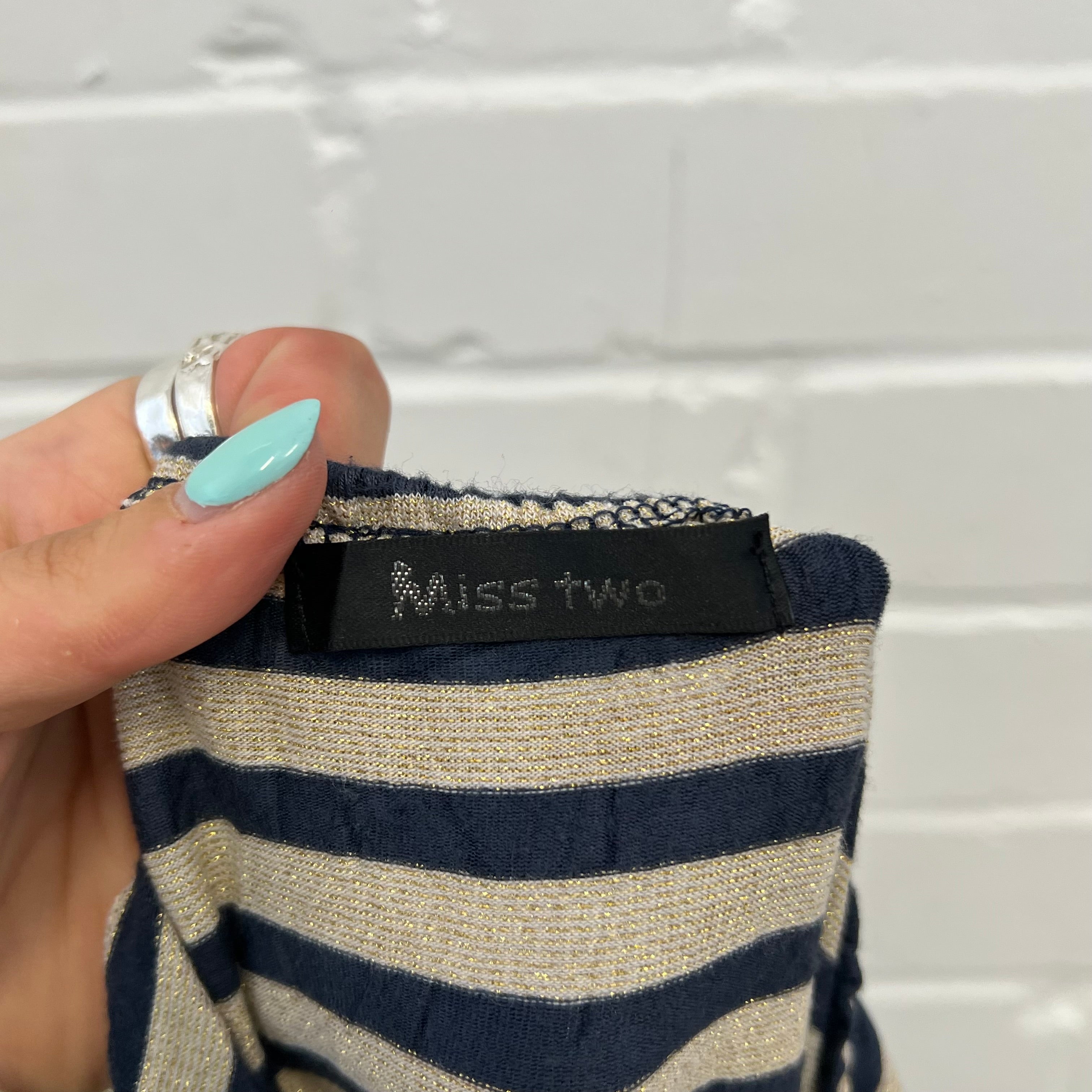 Navy and cream striped slouchy halter neck top