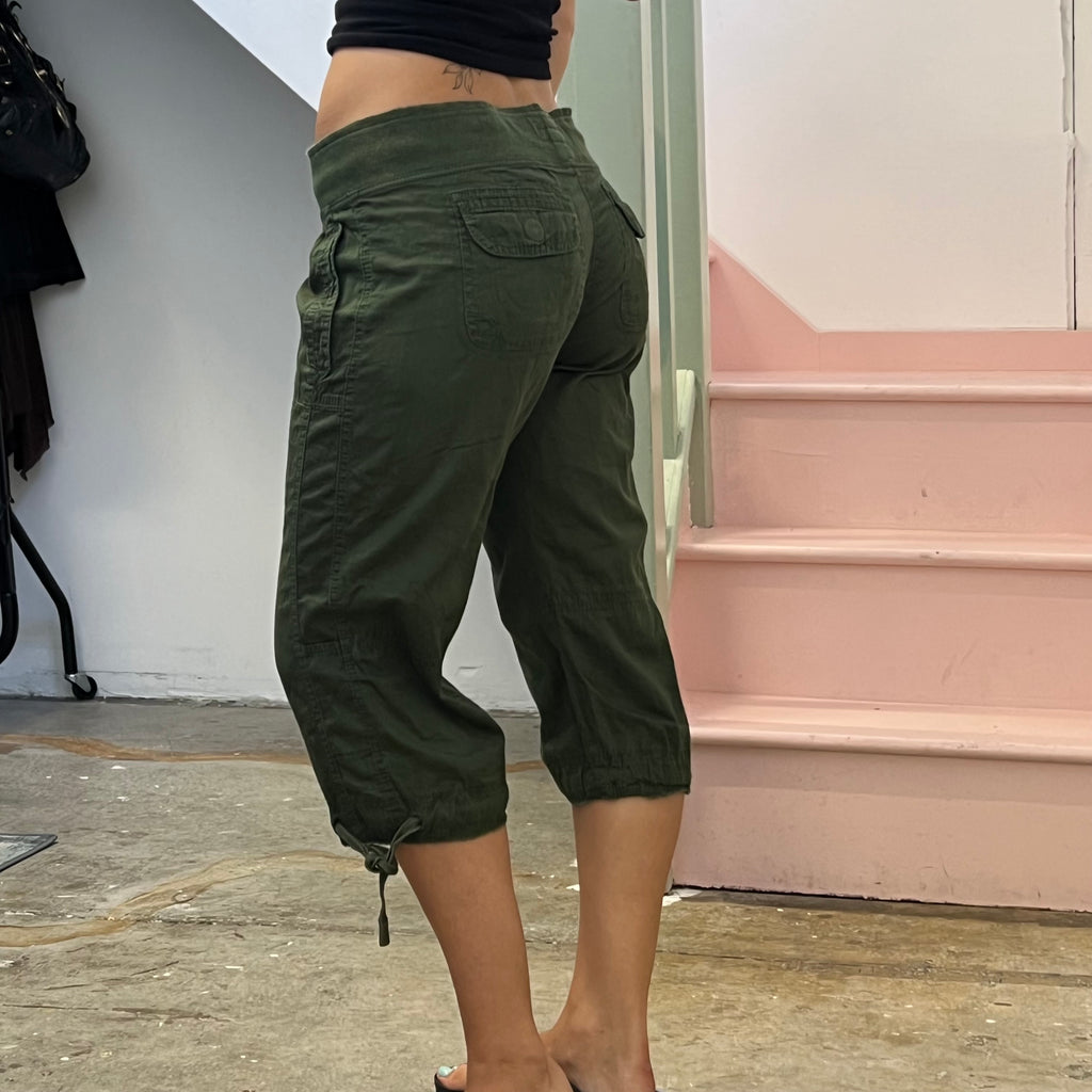 Dark green tie waist cargo capris