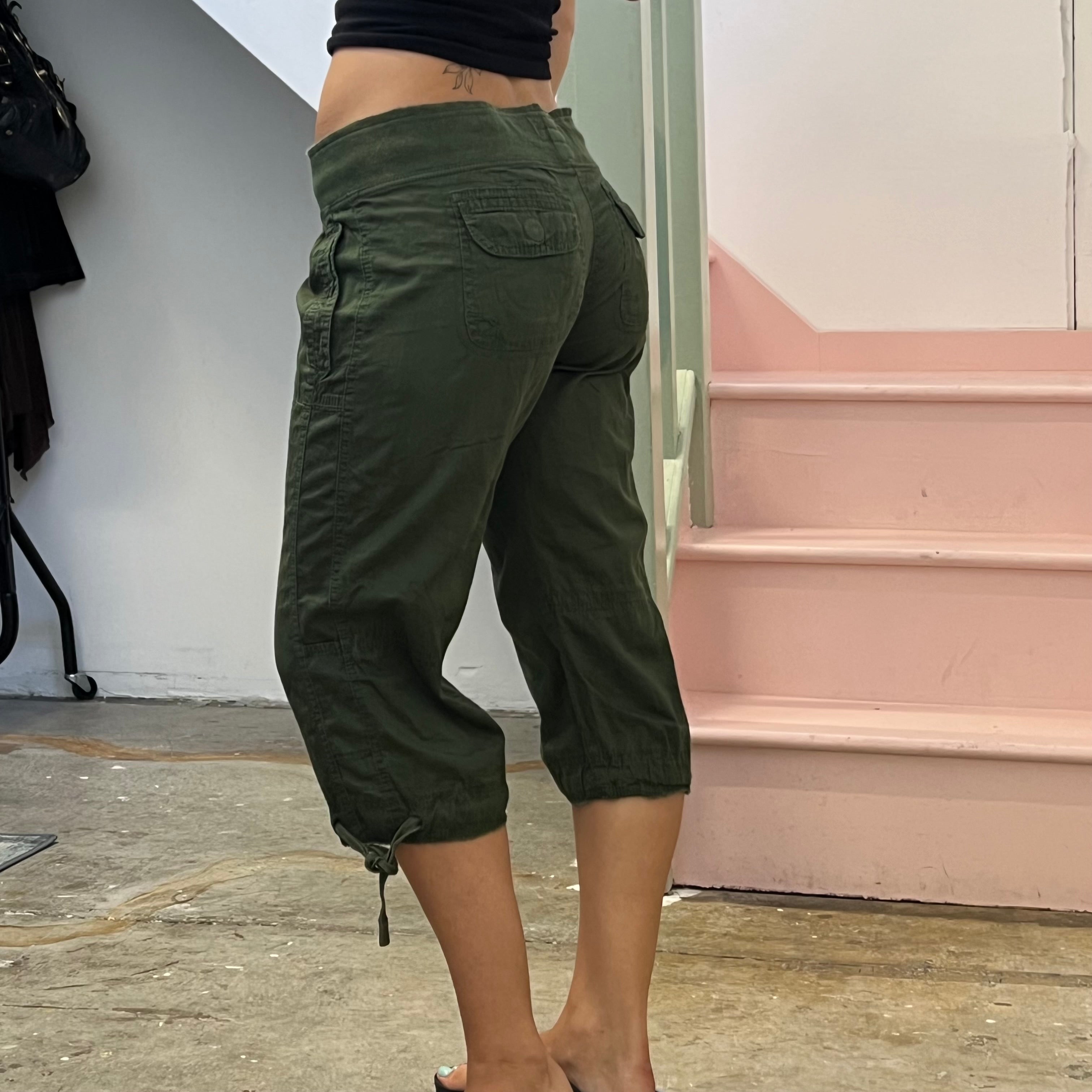 Dark green tie waist cargo capris