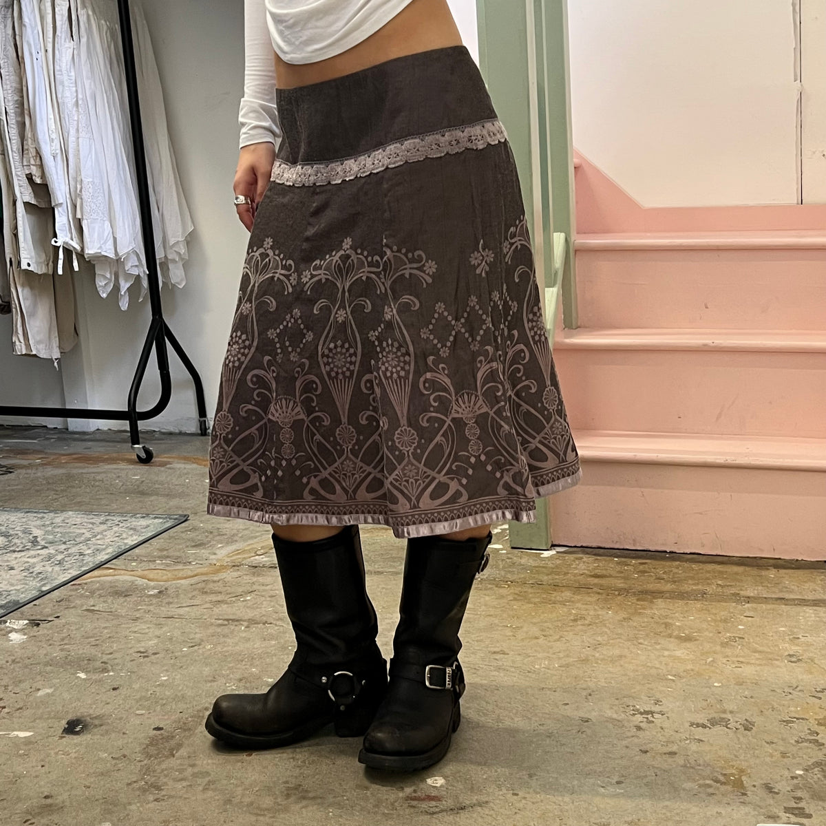 Promod brown crinkle midi skirt
