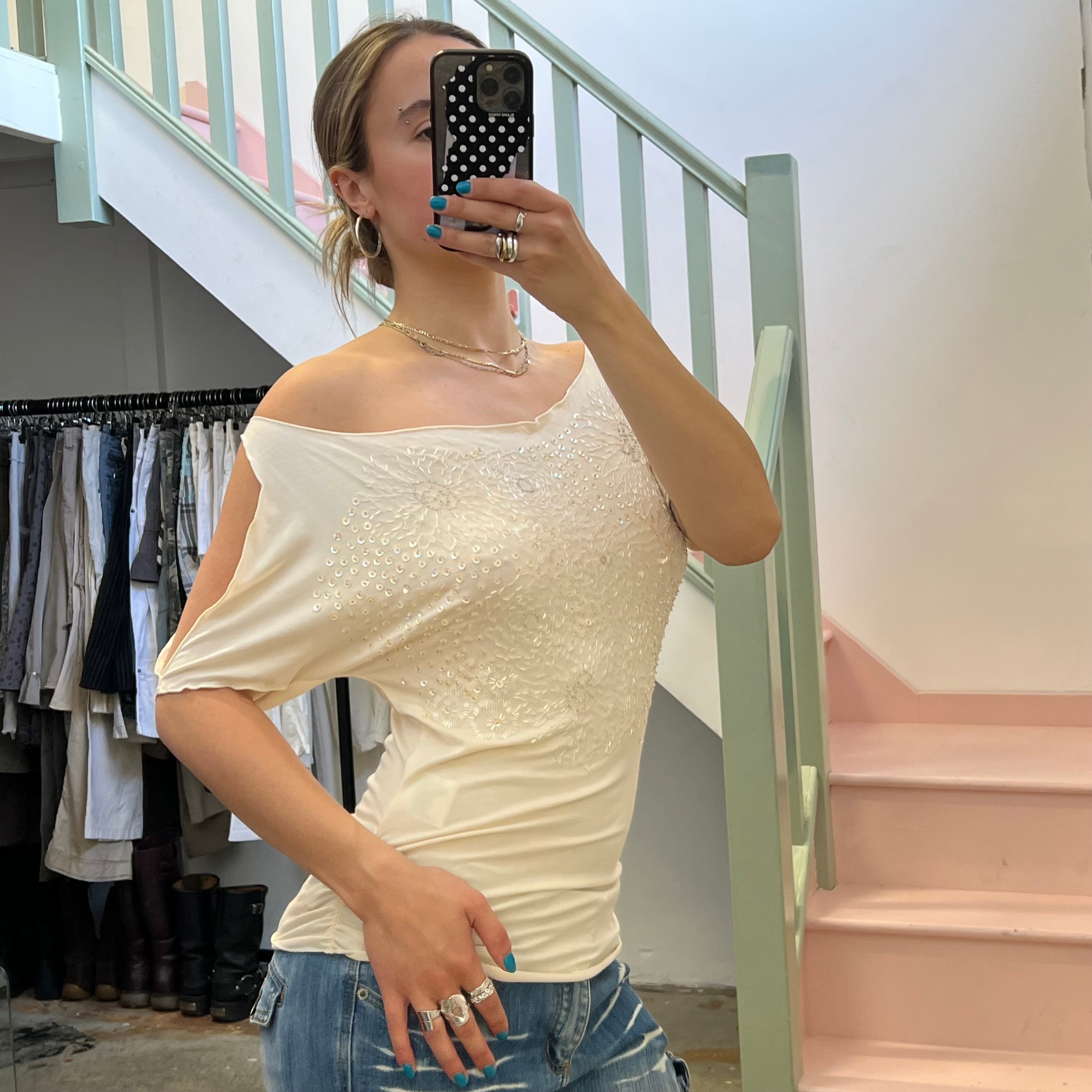 Oasis cream beaded slouchy top